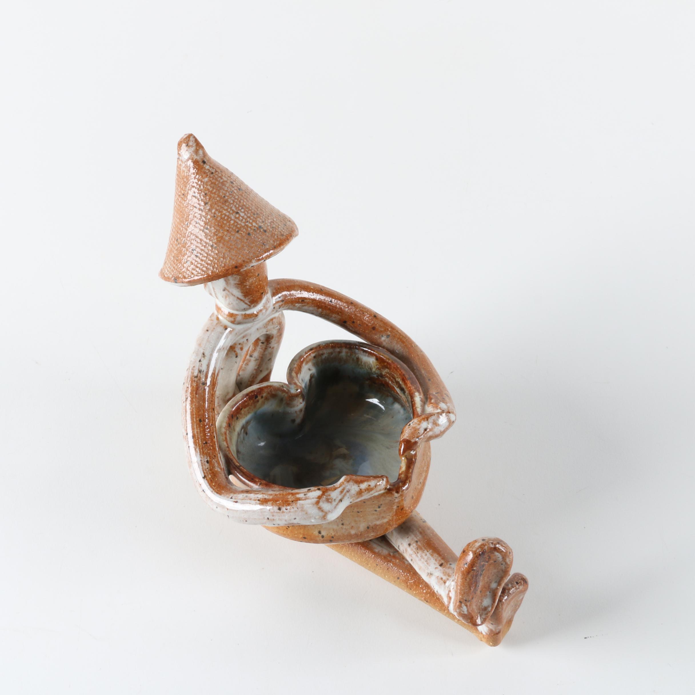 Handbuilt Stoneware Figurine of Person Holding Heart Shaped Bowl