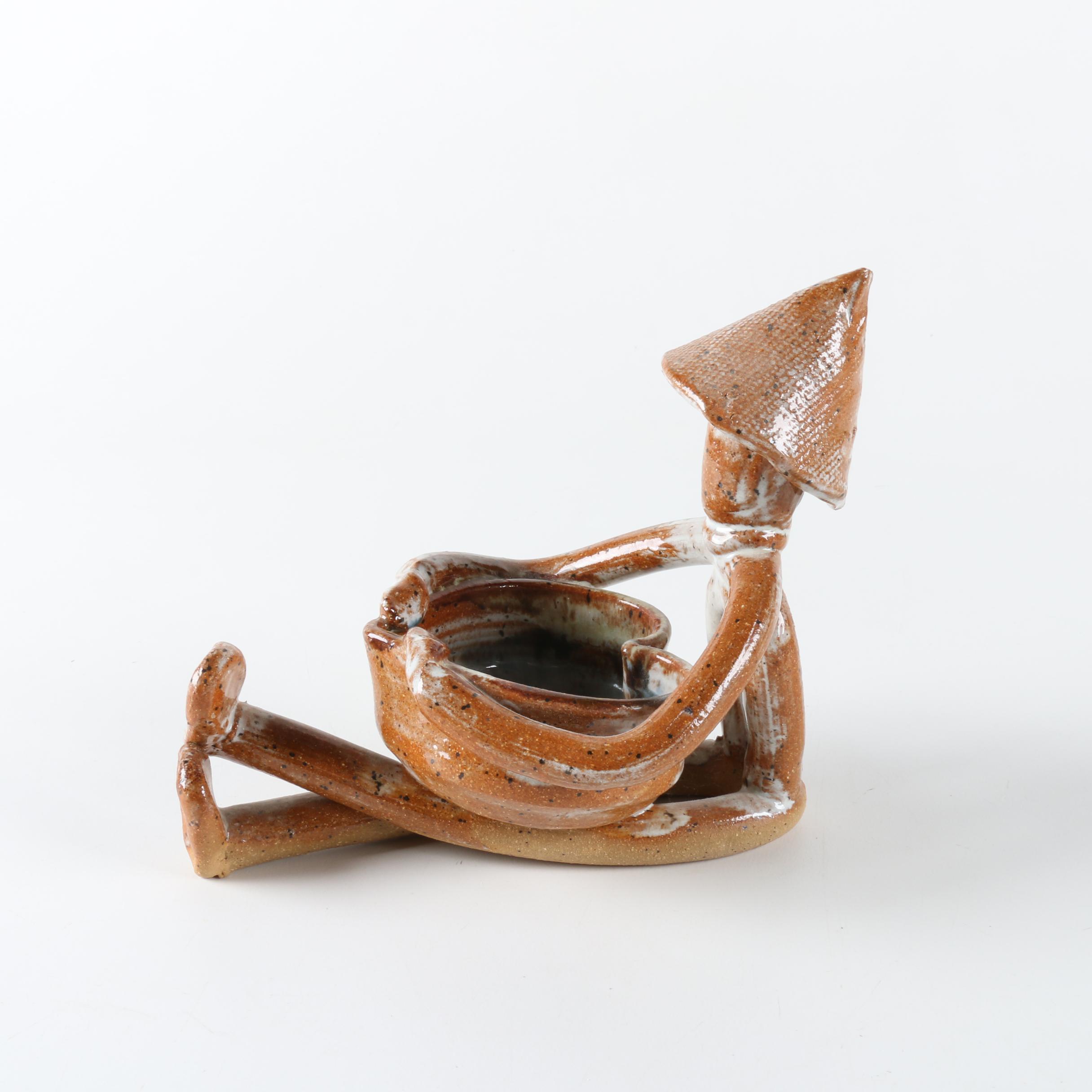 Handbuilt Stoneware Figurine of Person Holding Heart Shaped Bowl