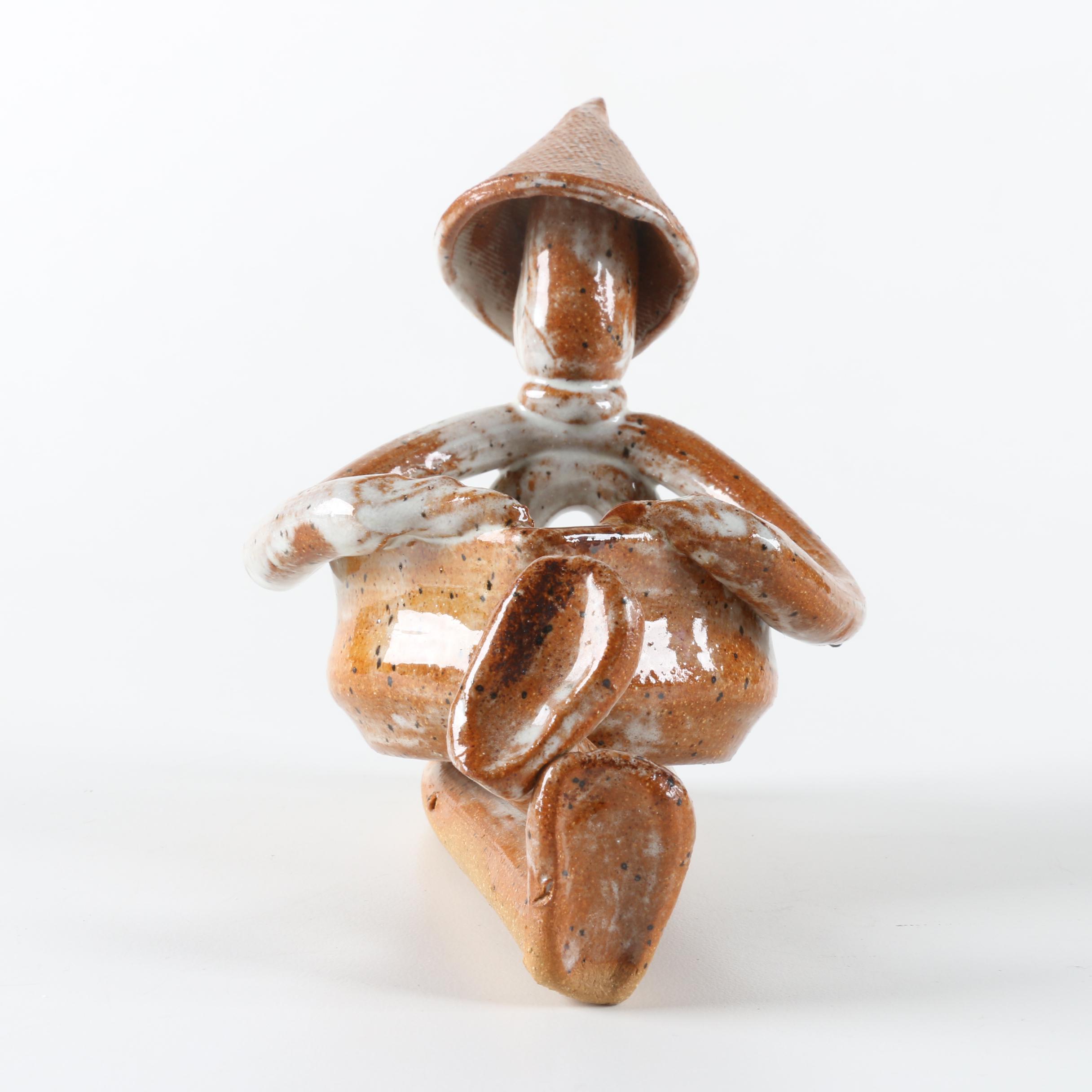 Handbuilt Stoneware Figurine of Person Holding Heart Shaped Bowl