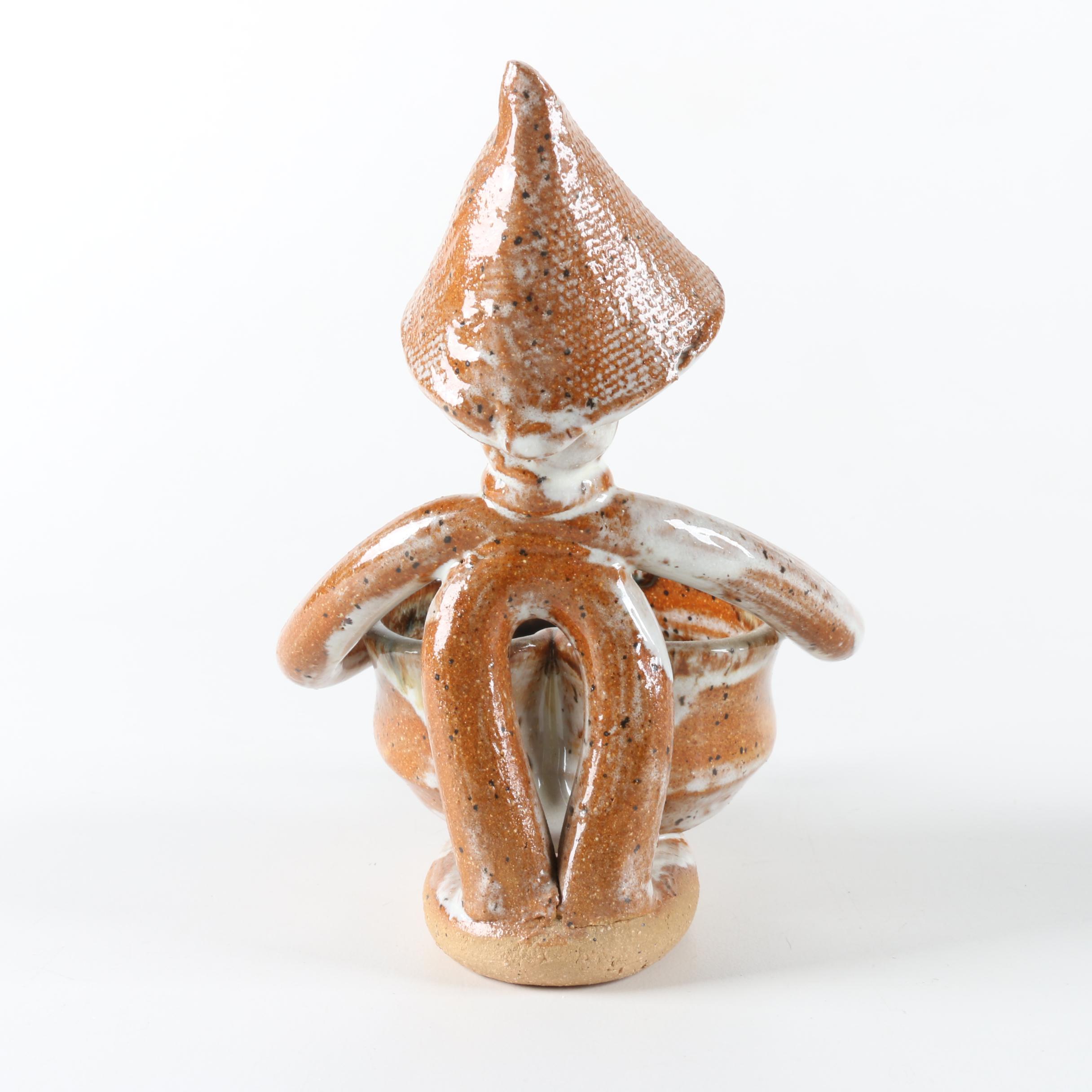 Handbuilt Stoneware Figurine of Person Holding Heart Shaped Bowl