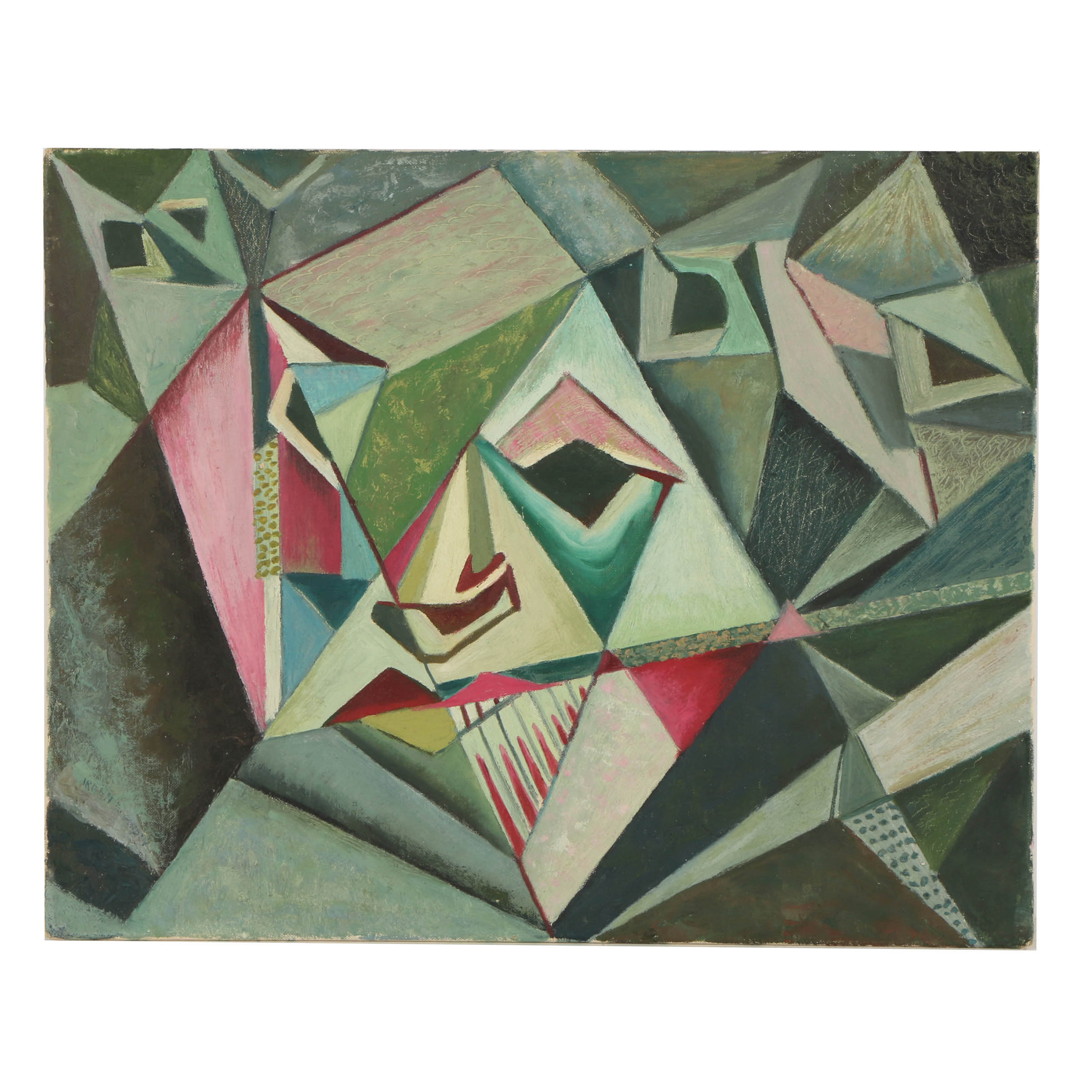 Irean E. Gordon Abstract Oil Painting on Canvas Board "Masks"