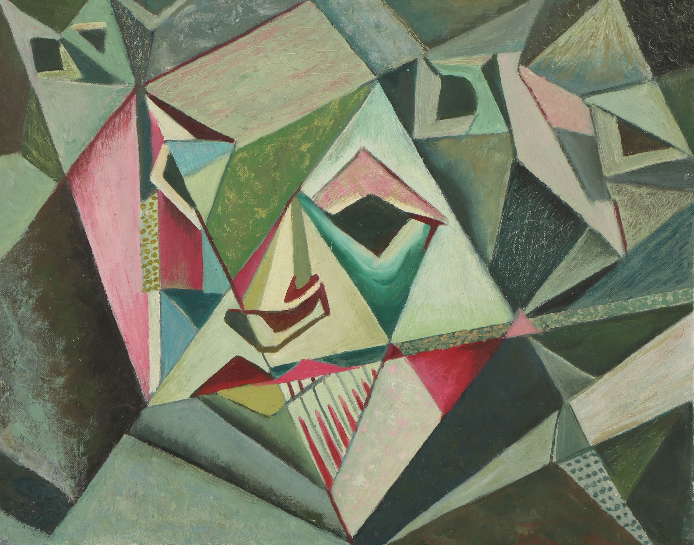 Irean E. Gordon Abstract Oil Painting on Canvas Board "Masks"