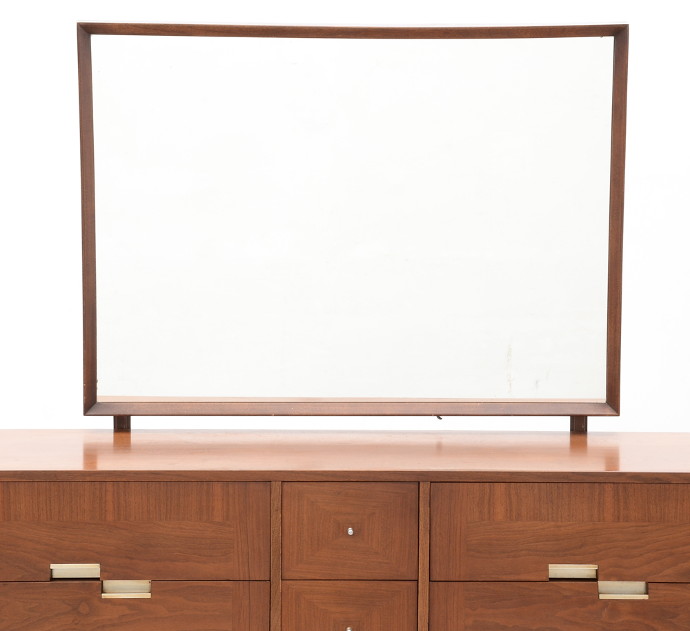Mid Century Modern Walnut Dresser With Mirror By American of Martinsville