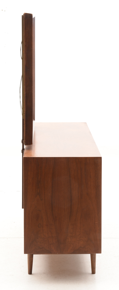 Mid Century Modern Walnut Dresser With Mirror By American of Martinsville