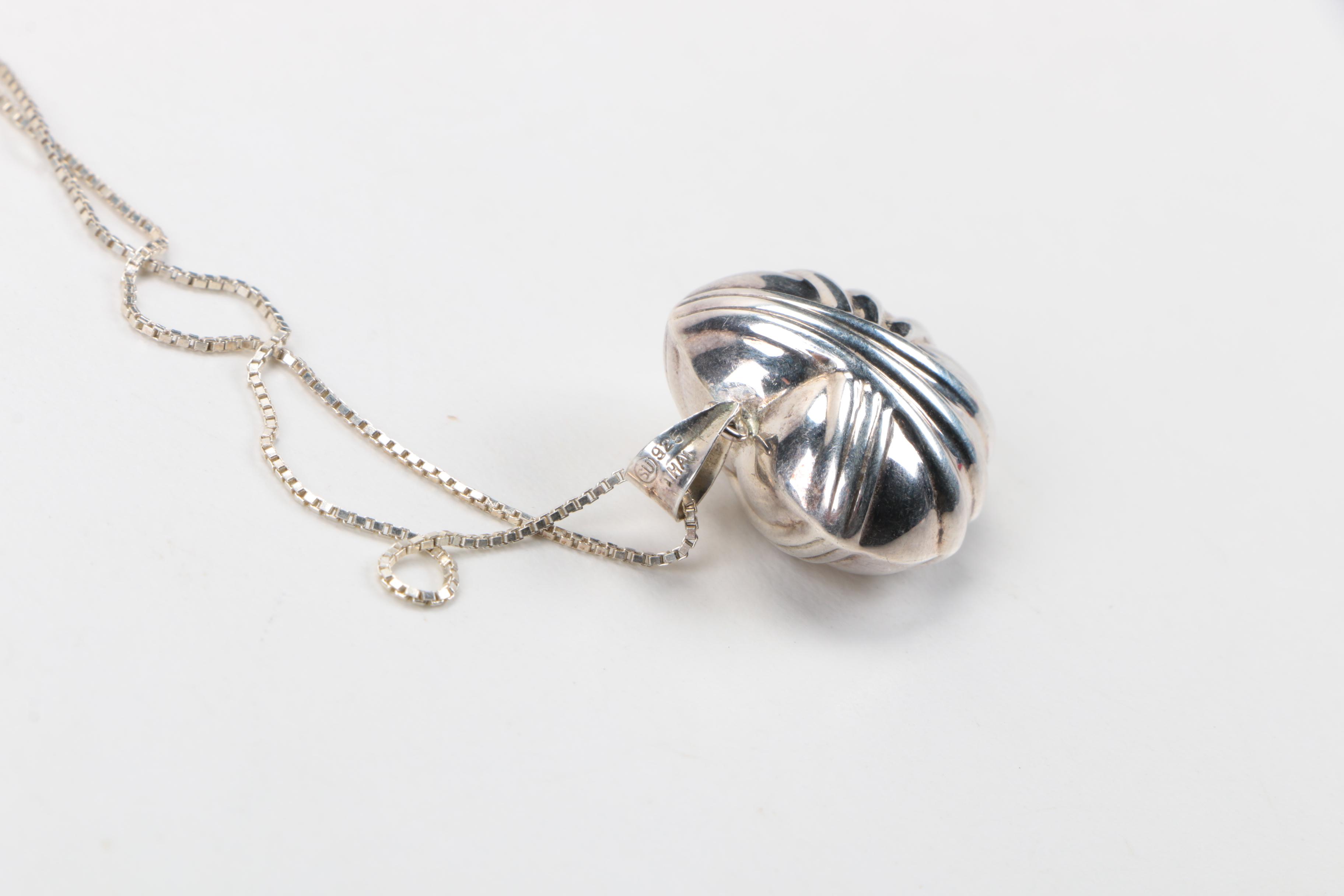 Grouping of Sterling Silver Jewelry Including a Beaded Sphere Necklace
