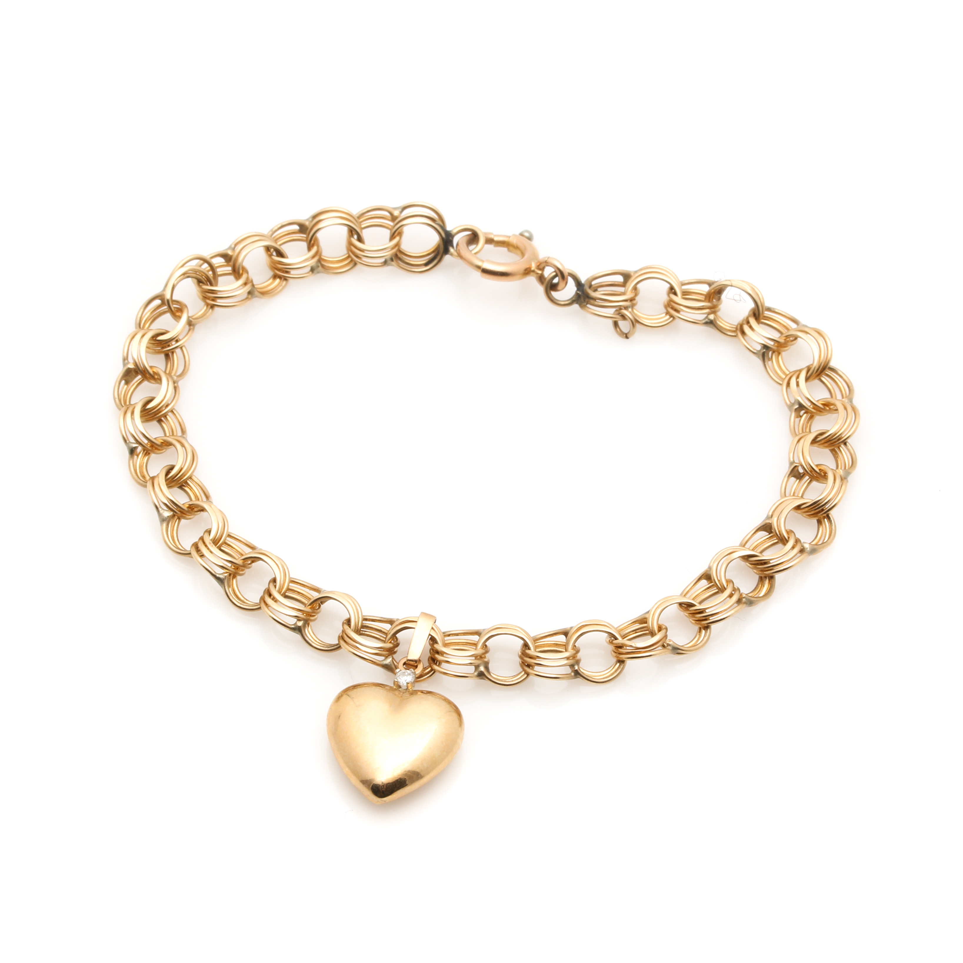 14K Yellow Gold Diamond Heart Bracelet