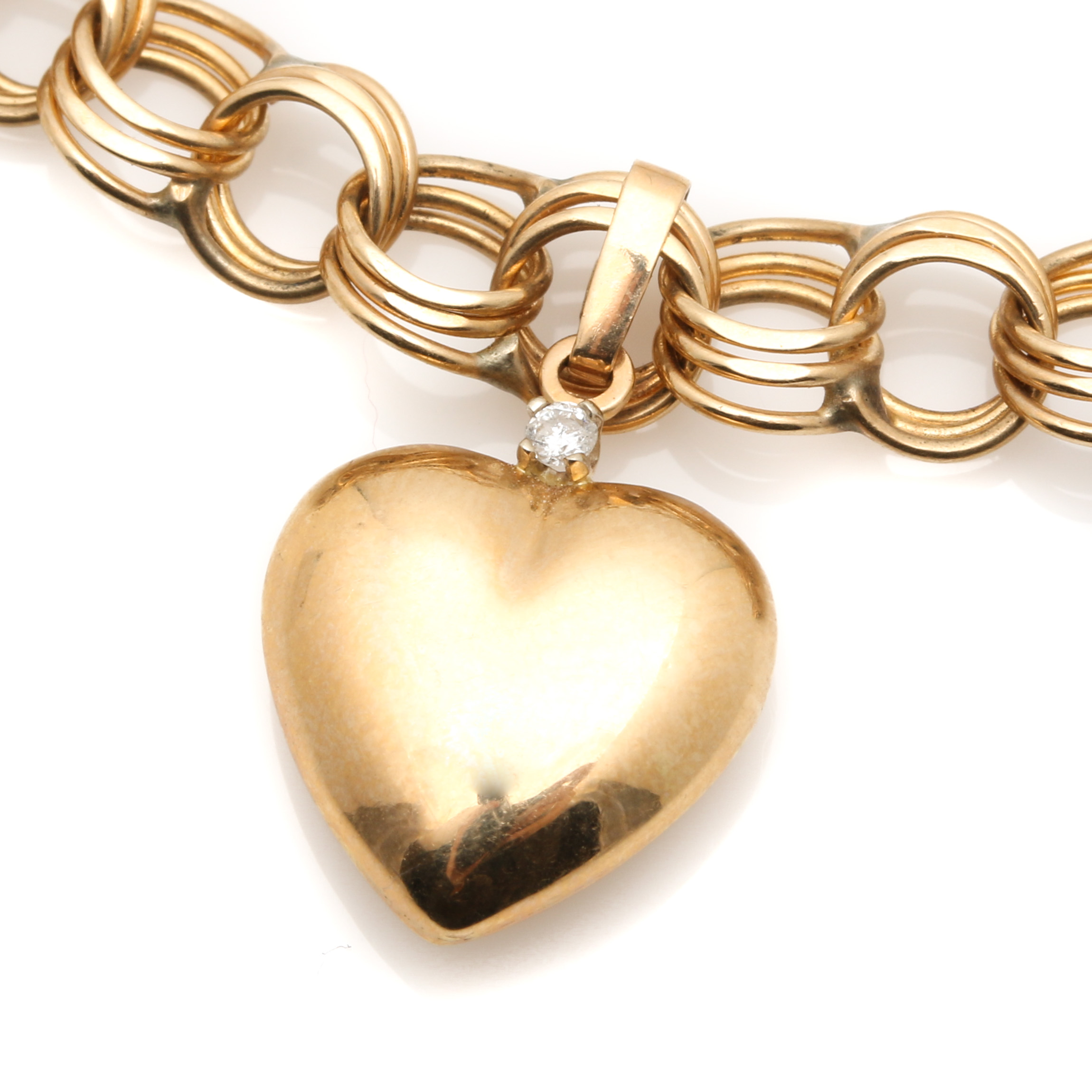 14K Yellow Gold Diamond Heart Bracelet