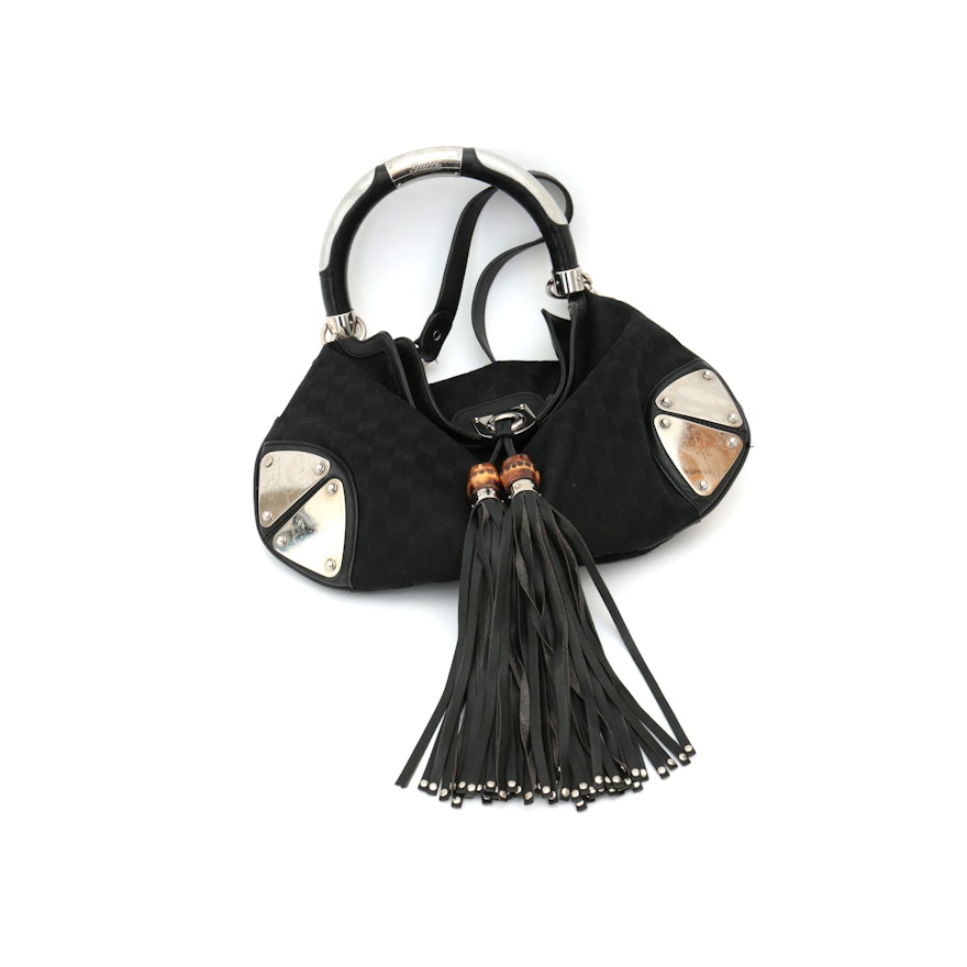 Gucci Black Monogrammed Canvas and Leather Handbag