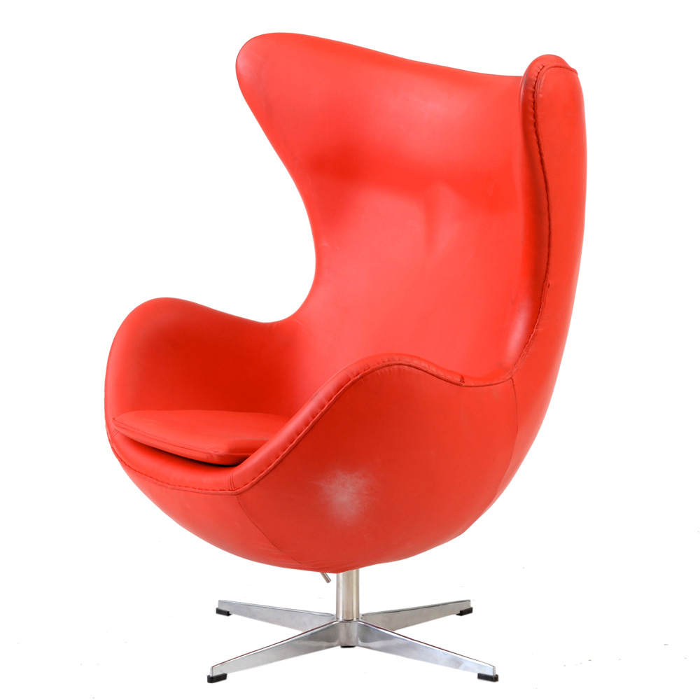 Contemporary Modern MLF Red Vinyl Egg Chair by Arne Jacobsen