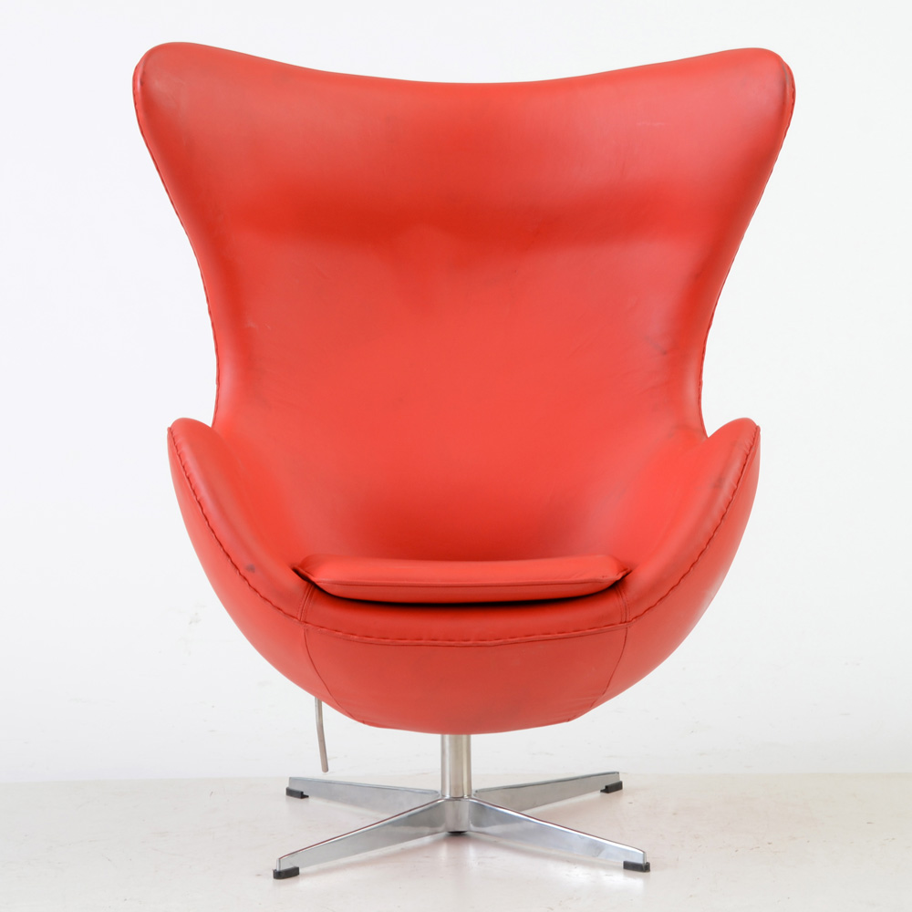 Contemporary Modern MLF Red Vinyl Egg Chair by Arne Jacobsen