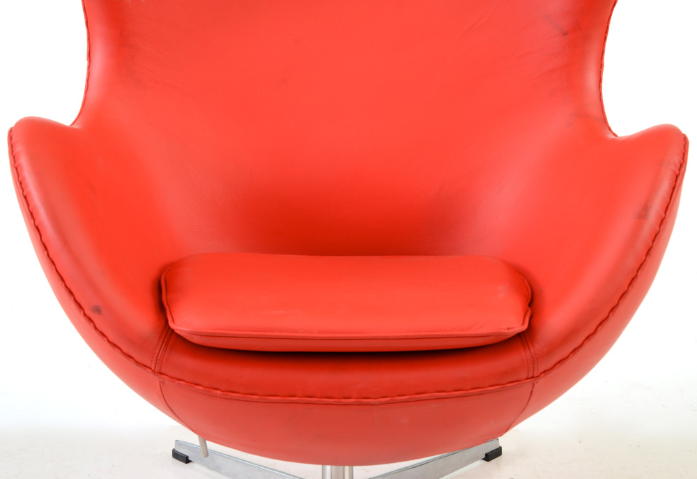 Contemporary Modern MLF Red Vinyl Egg Chair by Arne Jacobsen