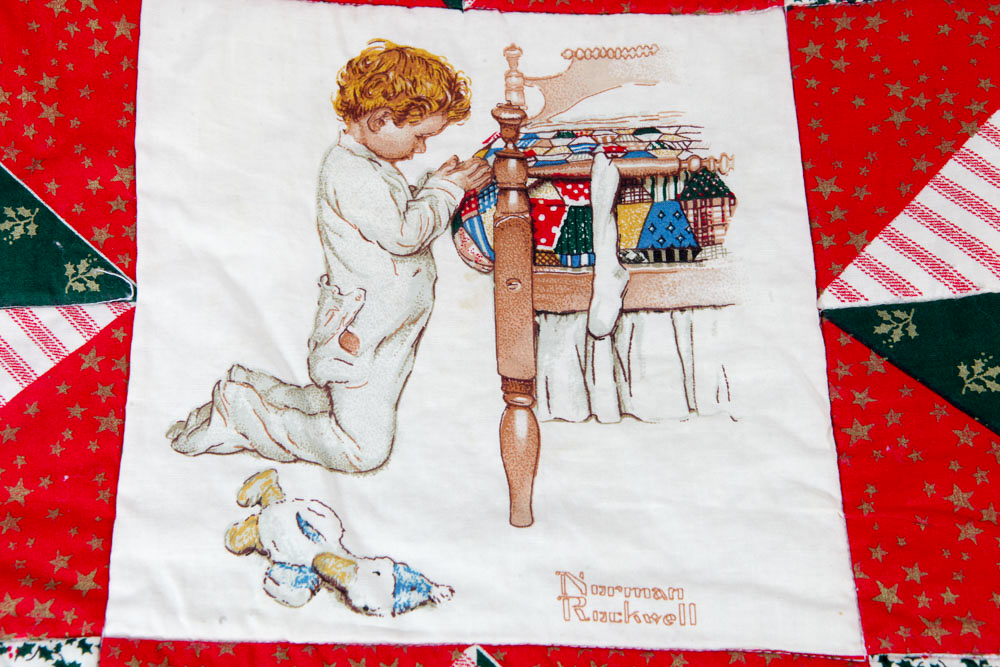 Vintage "Square on Point" Norman Rockwell Christmas Quilt