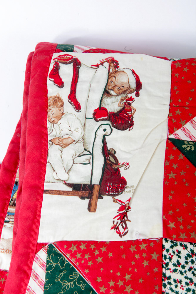 Vintage "Square on Point" Norman Rockwell Christmas Quilt