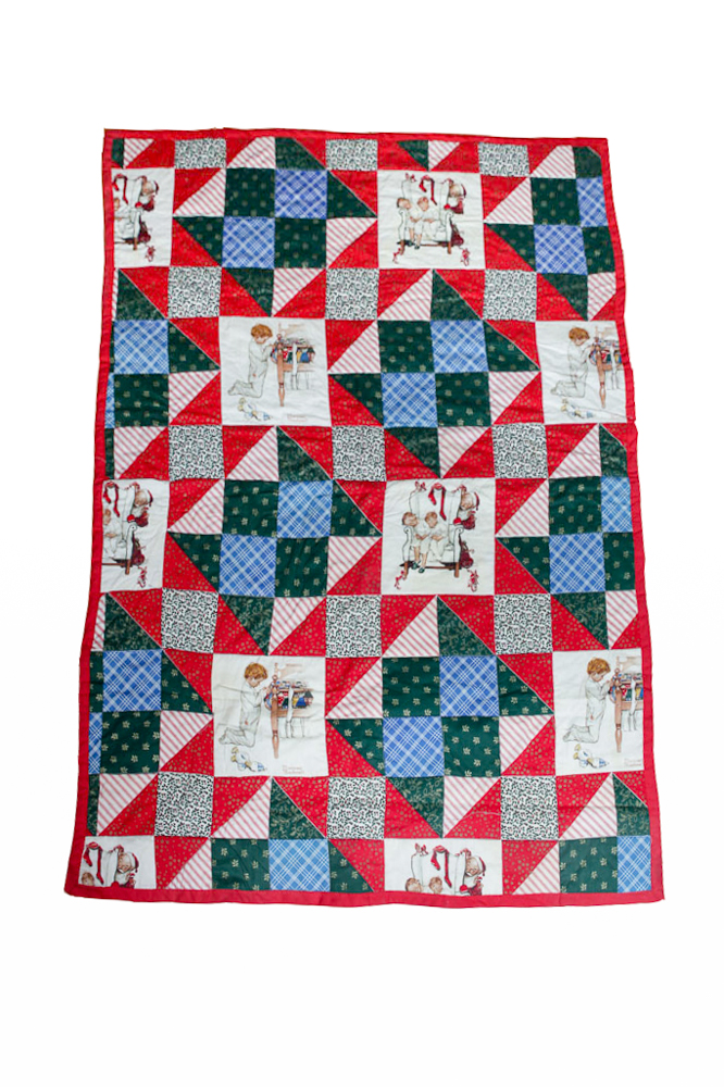 Vintage "Square on Point" Norman Rockwell Christmas Quilt