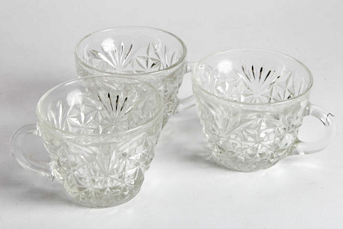 Pressed Glass Bowls with Silver Plate Rims and Pressed Glass Serveware