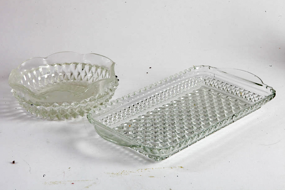 Indiana Glass "Diamond Point Clear" Serveware, Circa 1960-1990