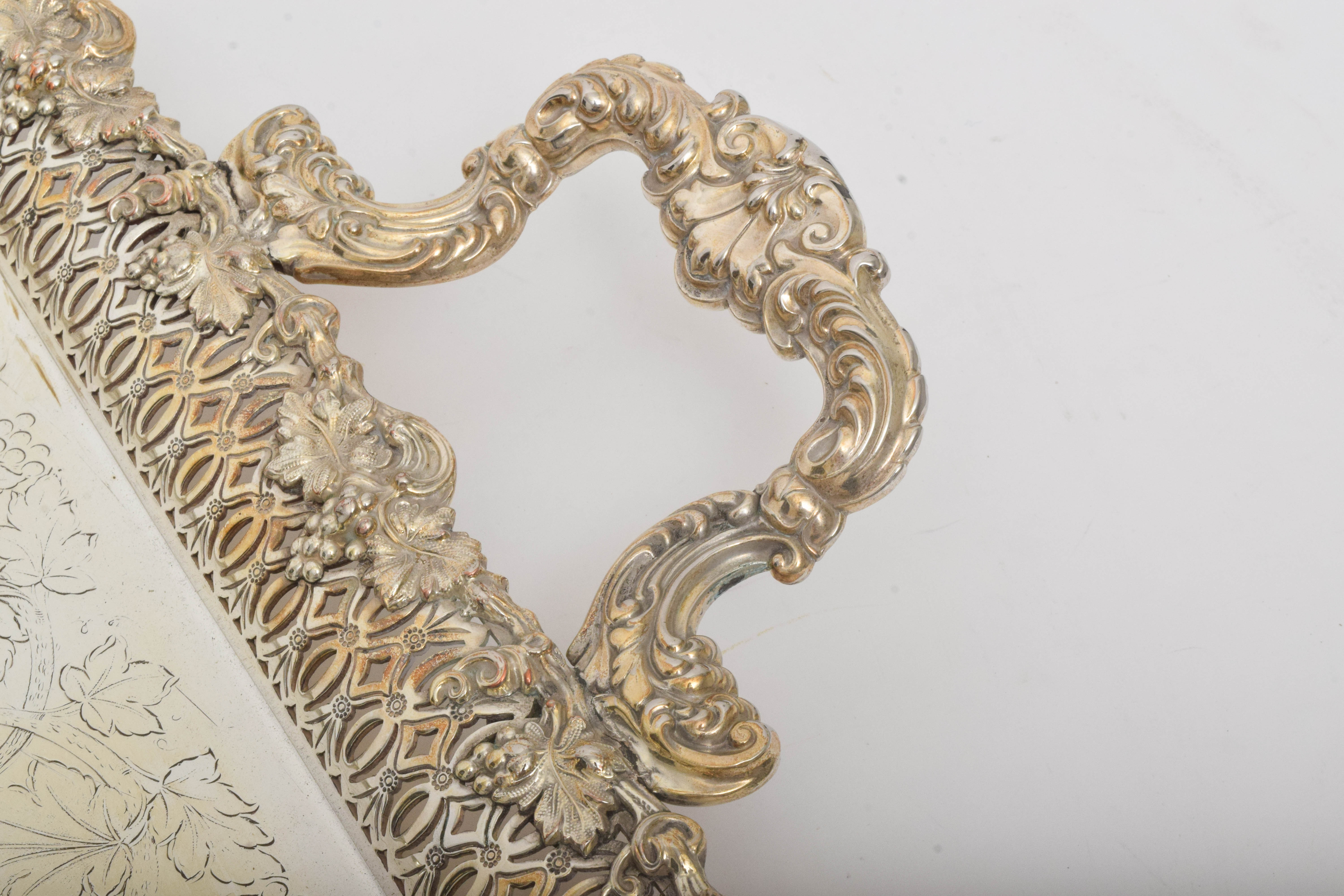 Ellis-Barker Silver Co. Grapevine Silver-Plated Serving Tray