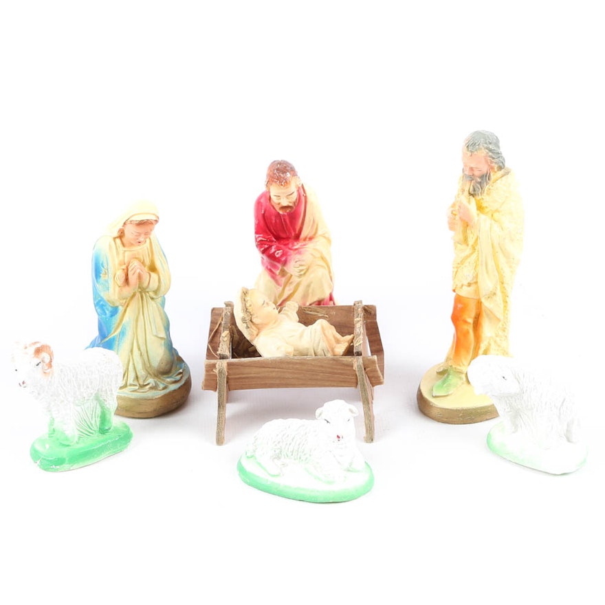 Seven-Piece Chalkware Nativity Scene