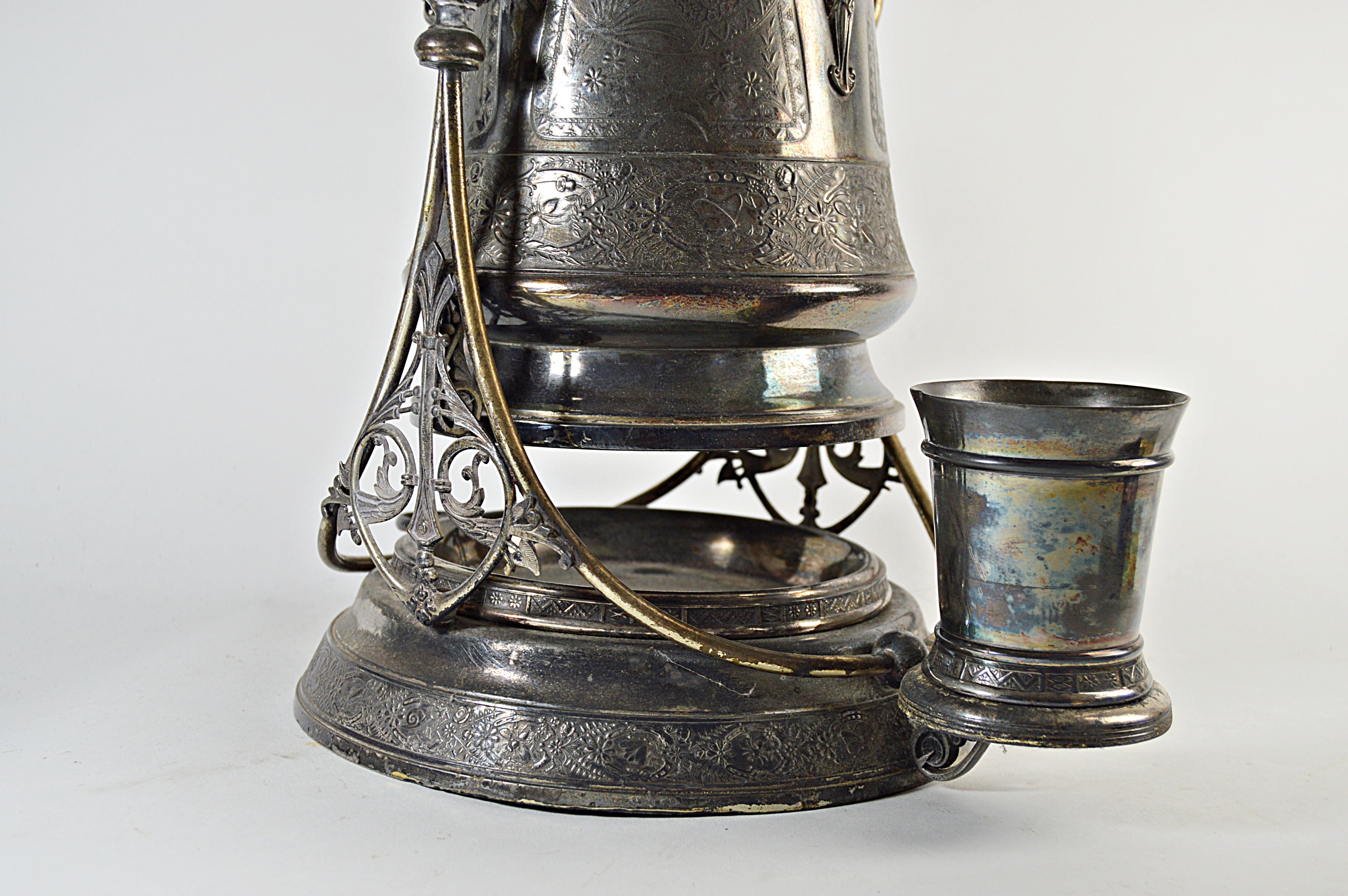 Victorian Tilting Silver Plate Water Pitcher with Cup