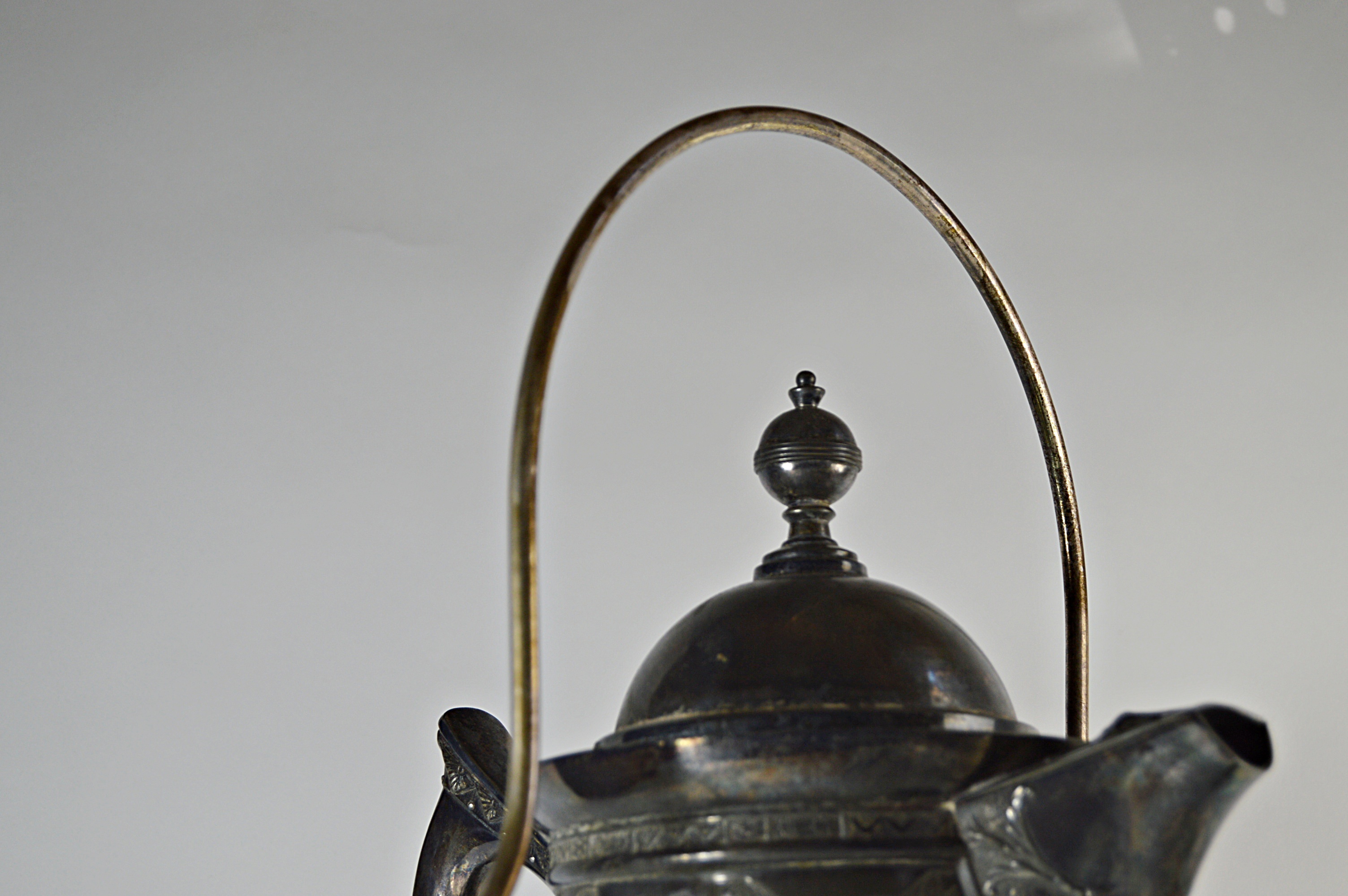 Victorian Tilting Silver Plate Water Pitcher with Cup