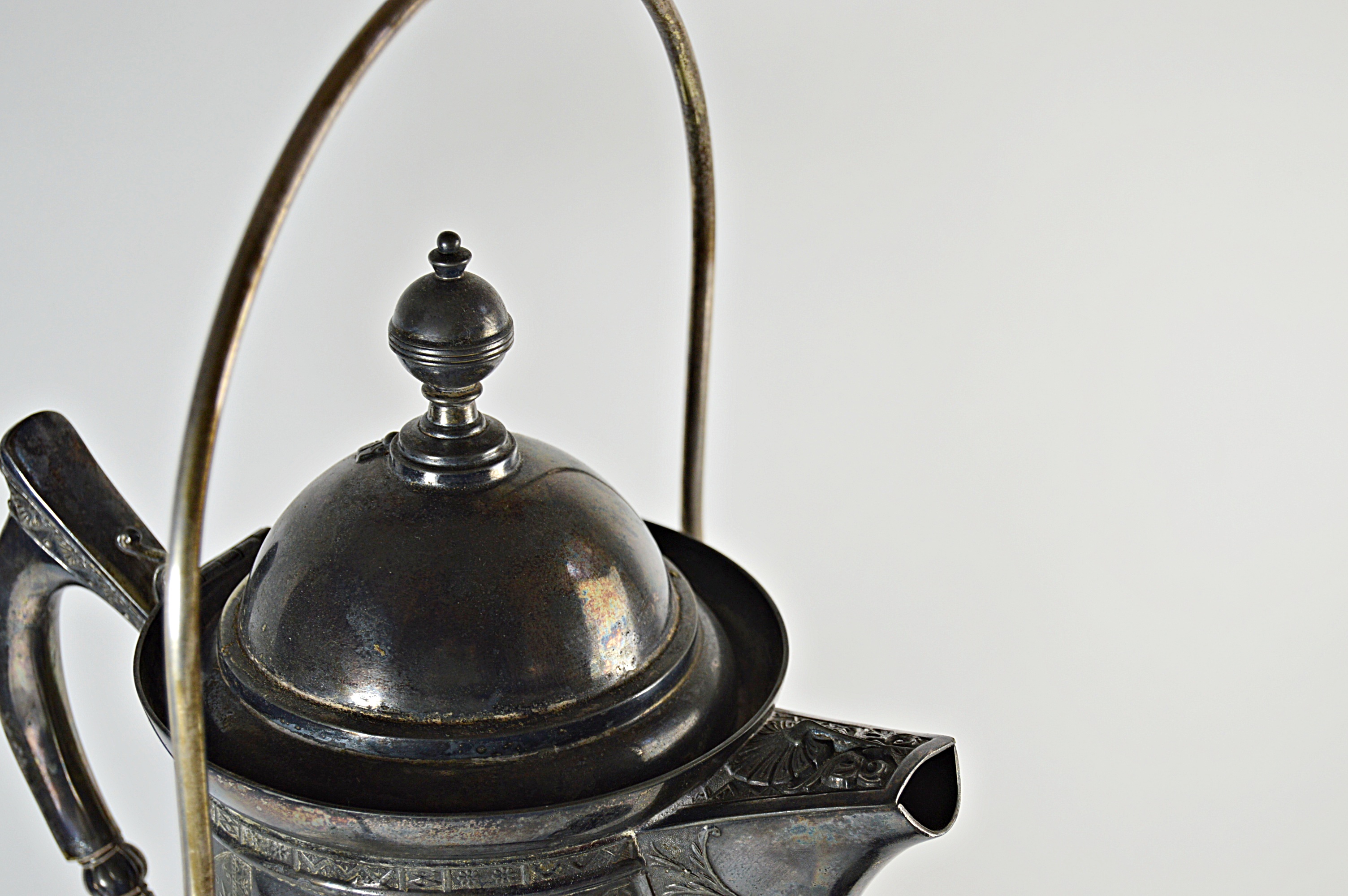 Victorian Tilting Silver Plate Water Pitcher with Cup