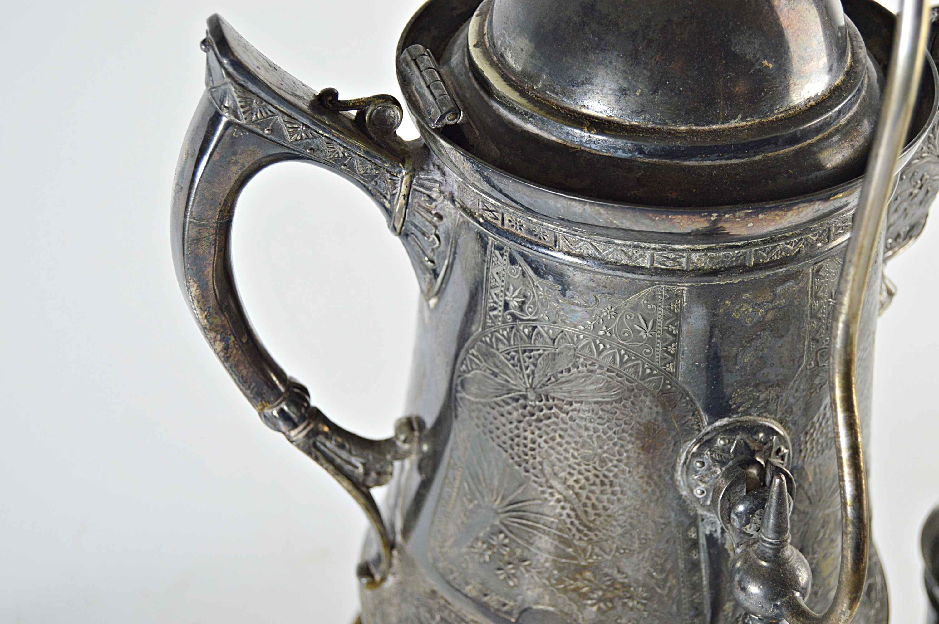 Victorian Tilting Silver Plate Water Pitcher with Cup