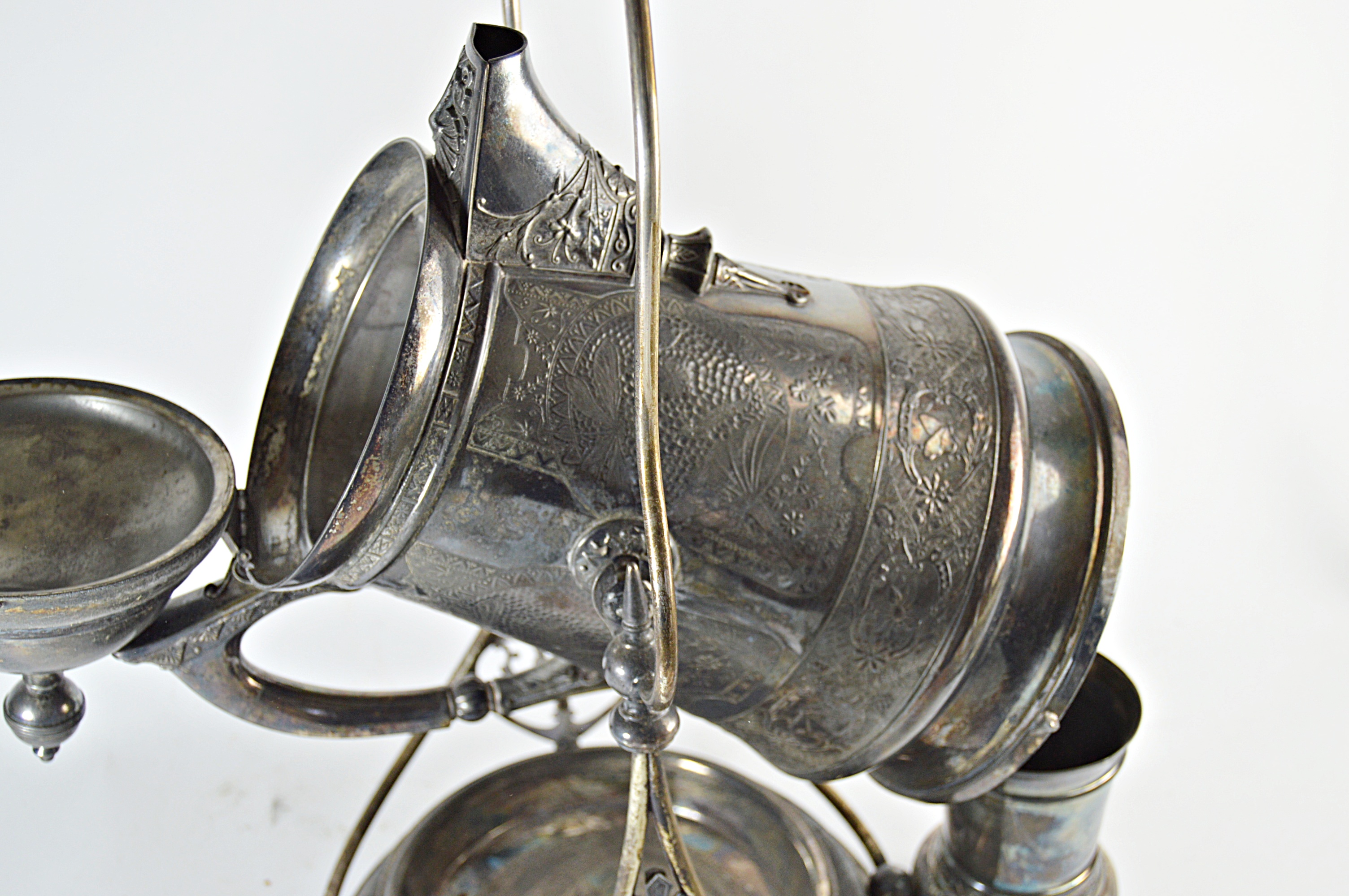 Victorian Tilting Silver Plate Water Pitcher with Cup
