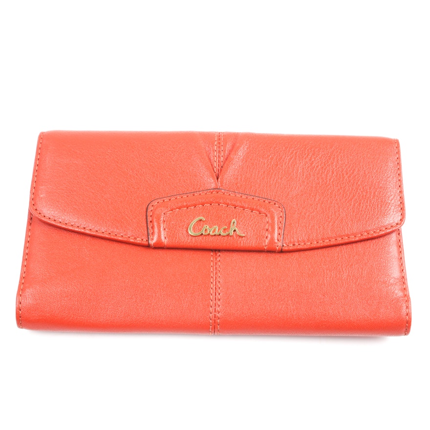 Coach Orange Leather Clutch Wallet