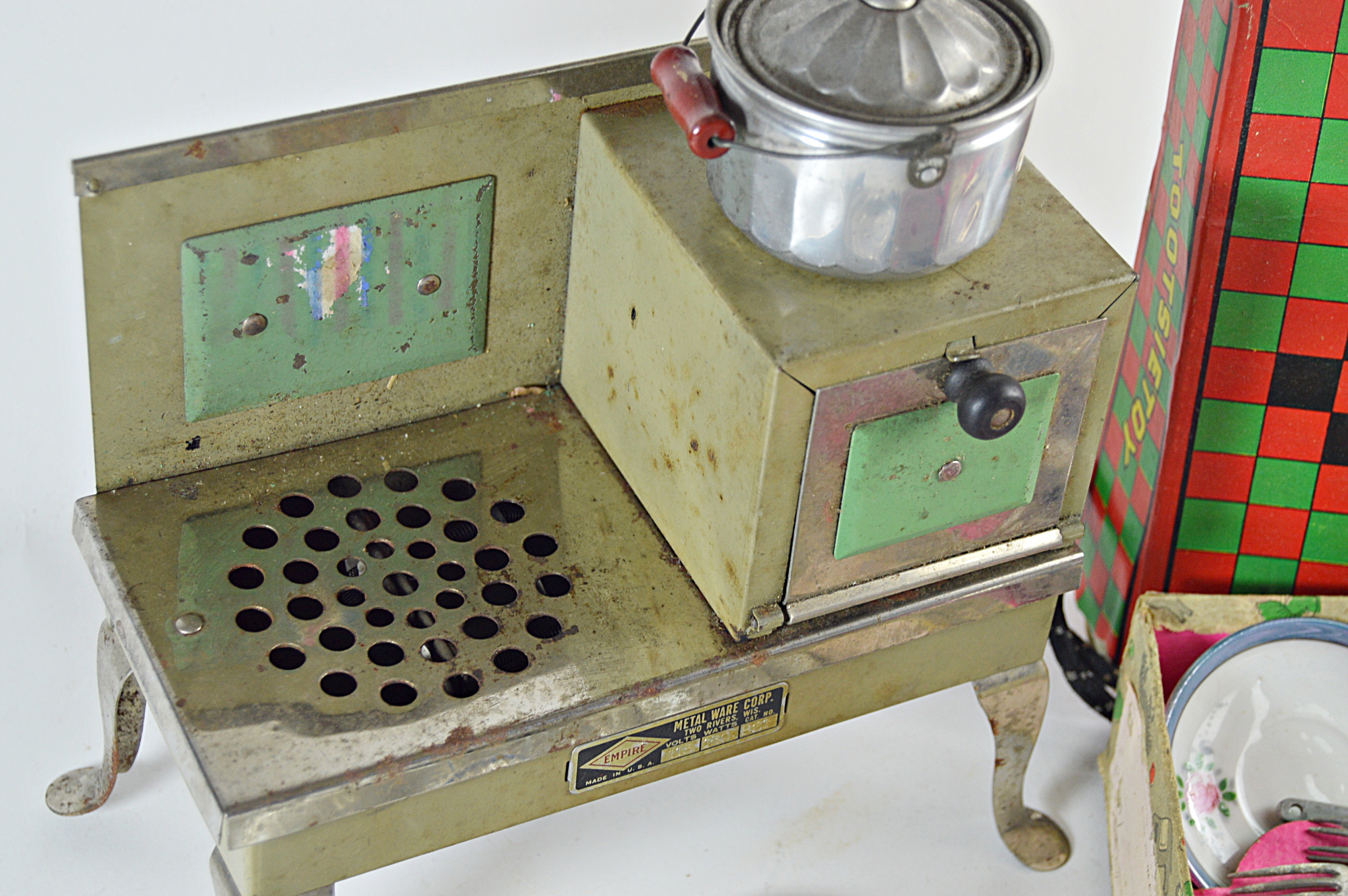 Vintage Empire Electric Child's Stove, China Tea Sets and Flatware