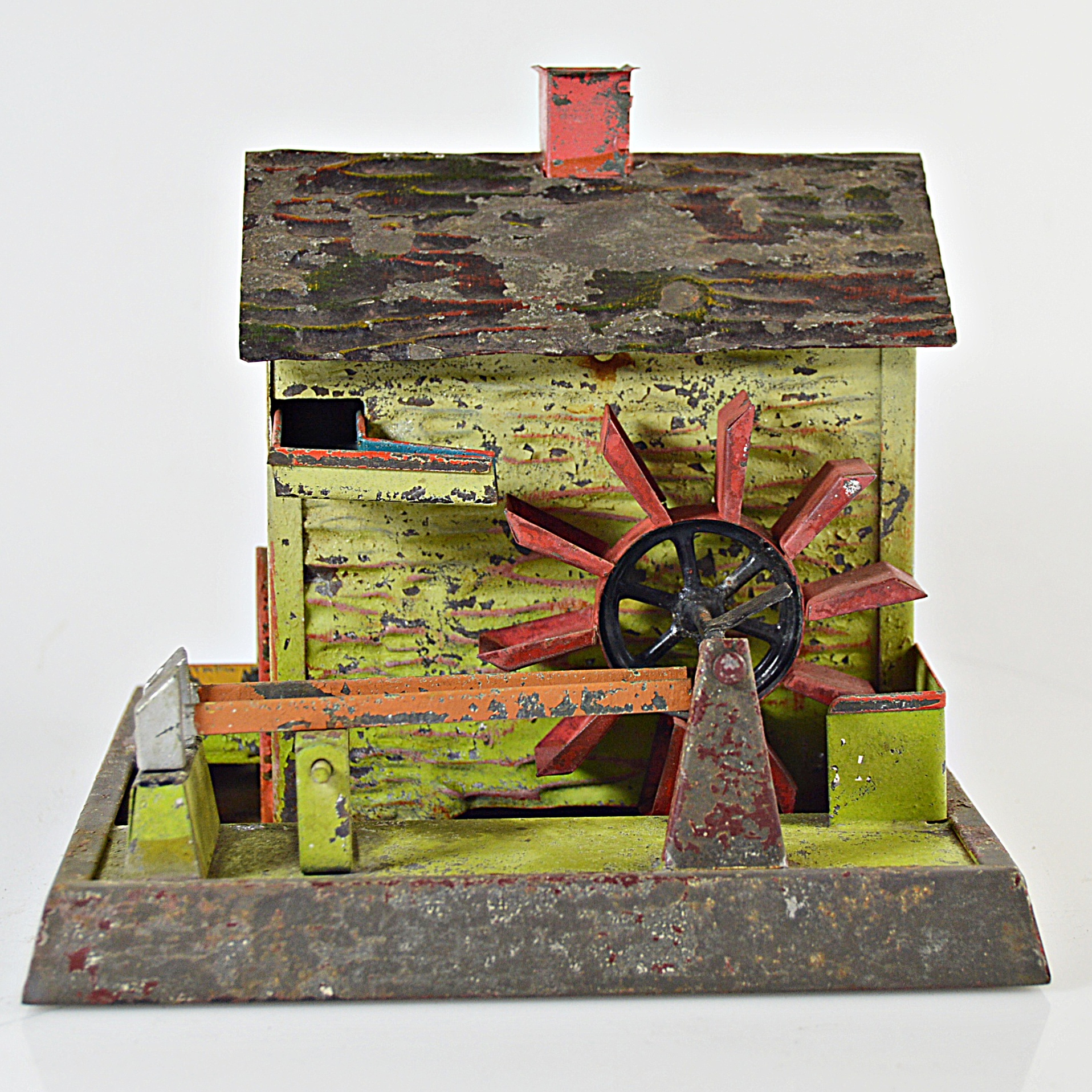 Vintage Folk Art Painted Metal Water Mill