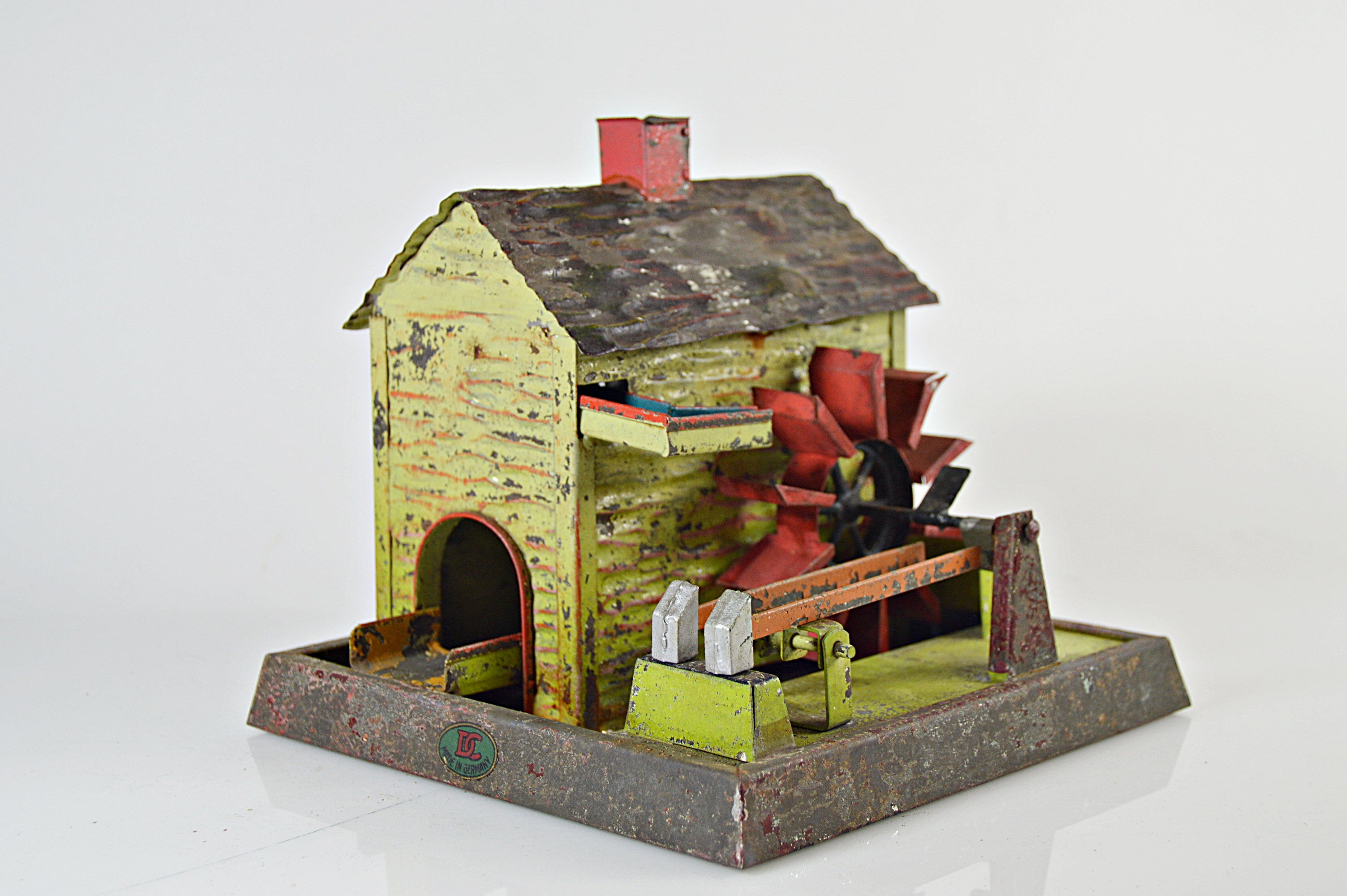 Vintage Folk Art Painted Metal Water Mill