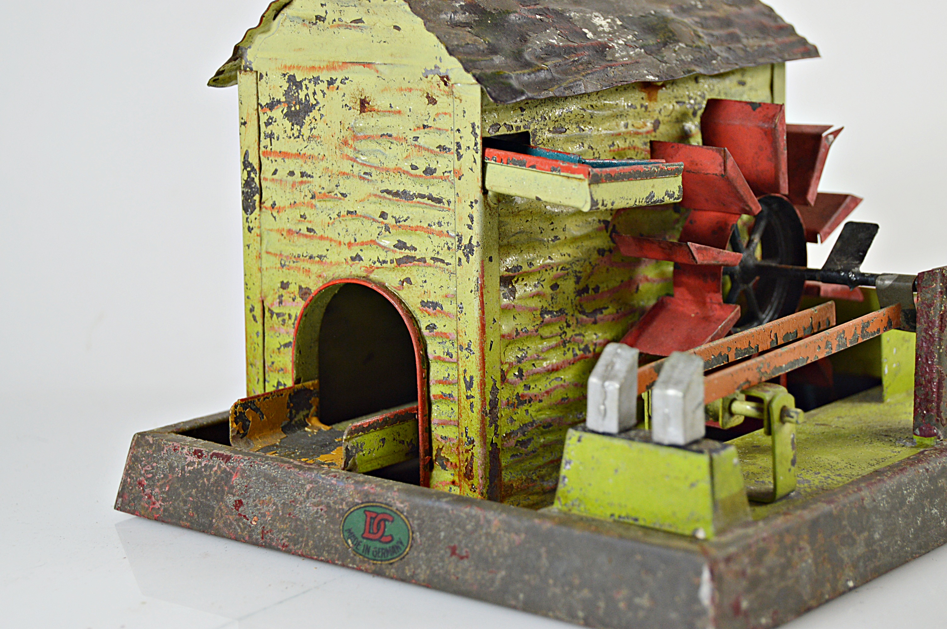 Vintage Folk Art Painted Metal Water Mill