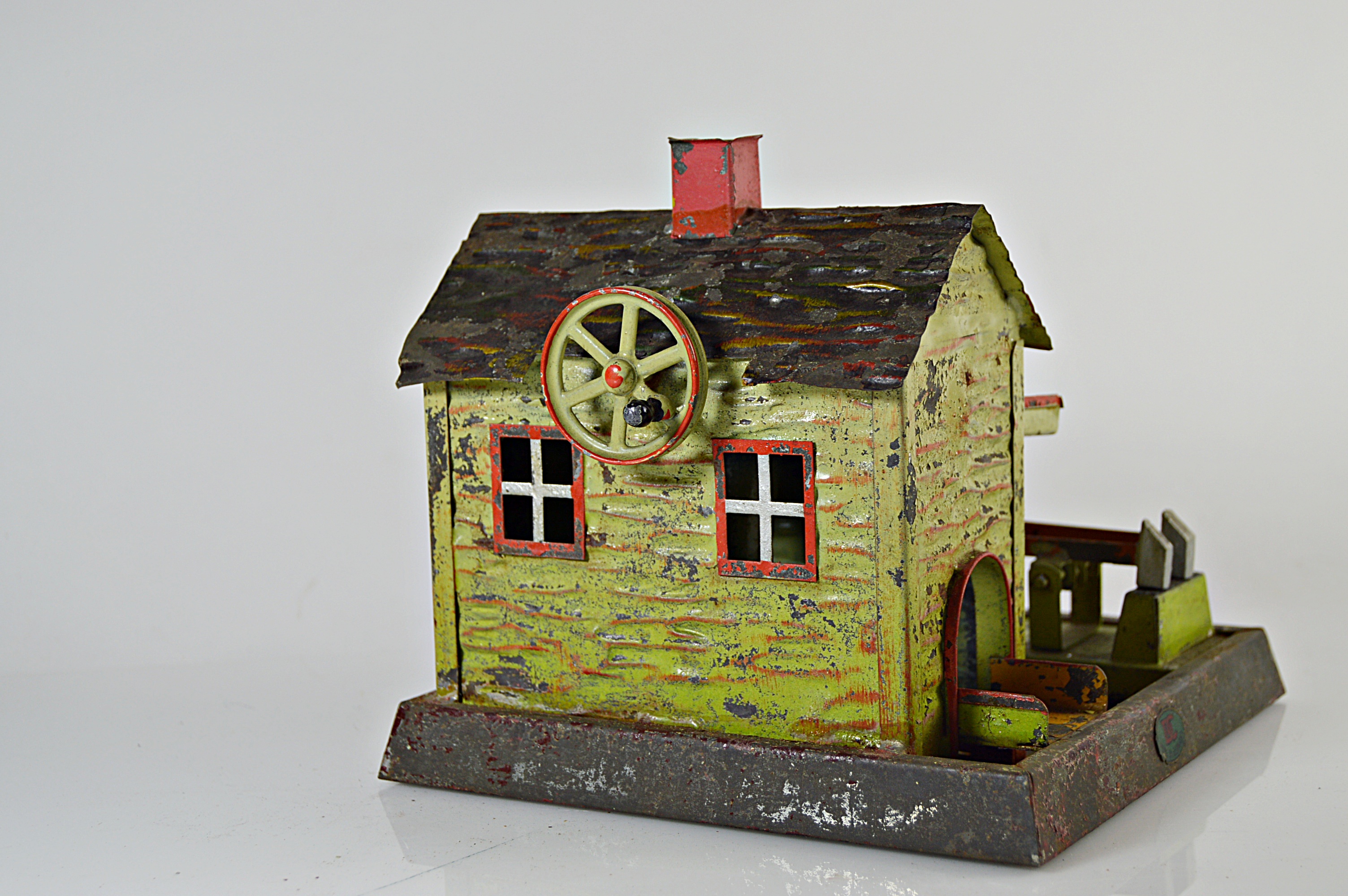 Vintage Folk Art Painted Metal Water Mill