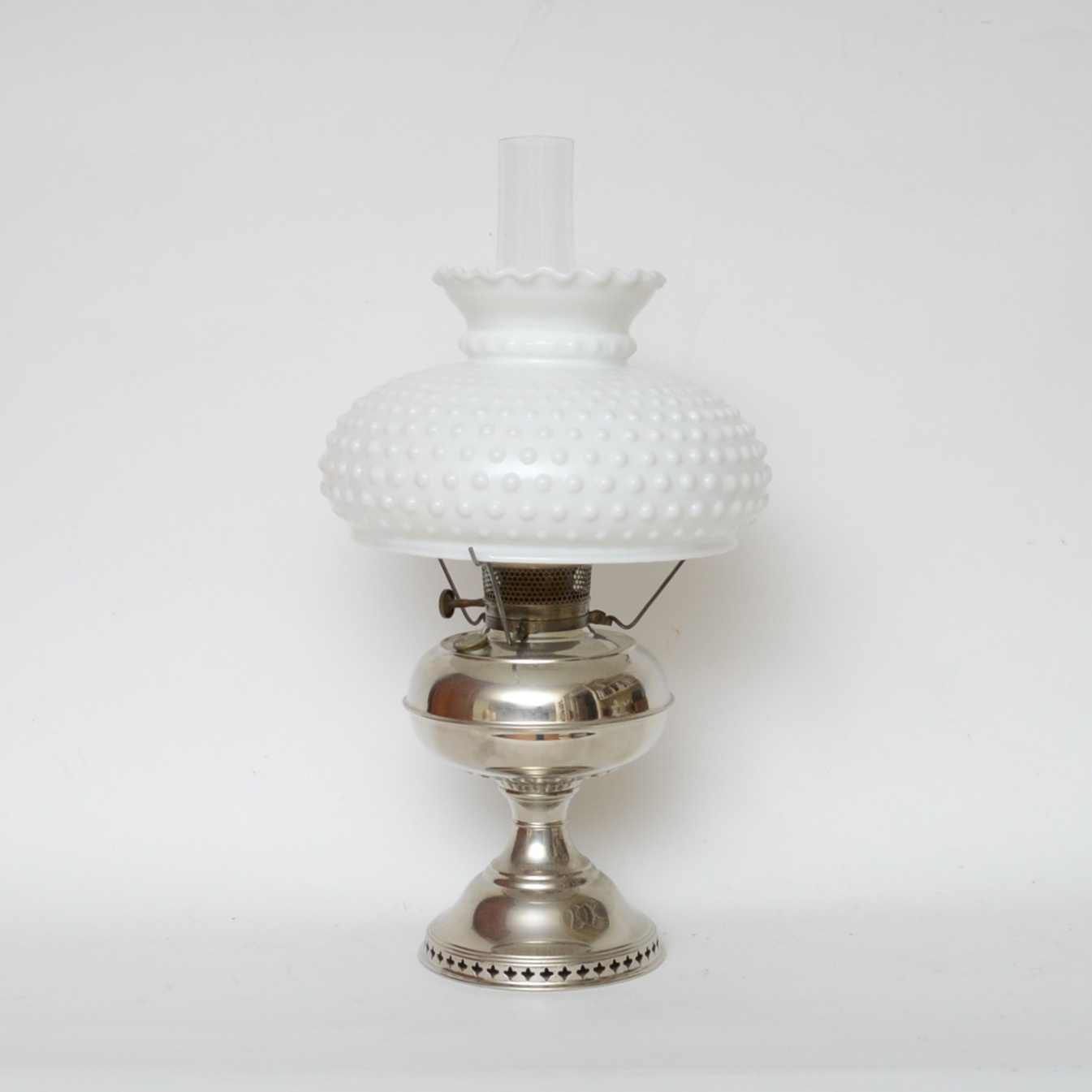 Antique Rayo Oil Lamp Hob Knob Milk Glass Shade