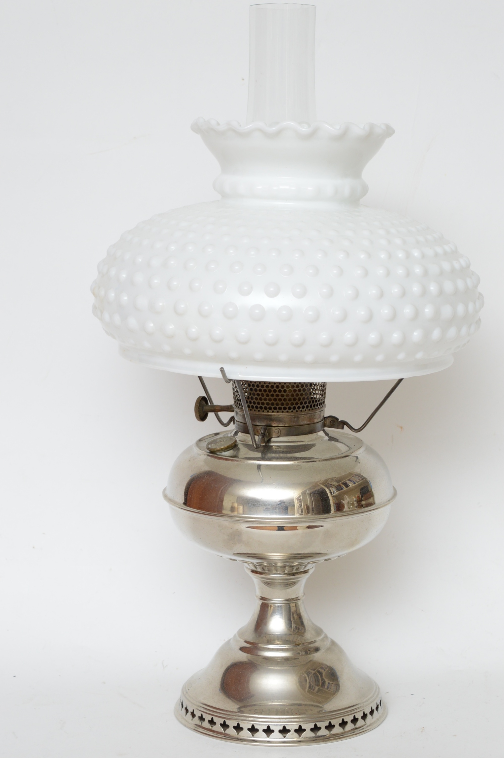 Antique Rayo Oil Lamp Hob Knob Milk Glass Shade