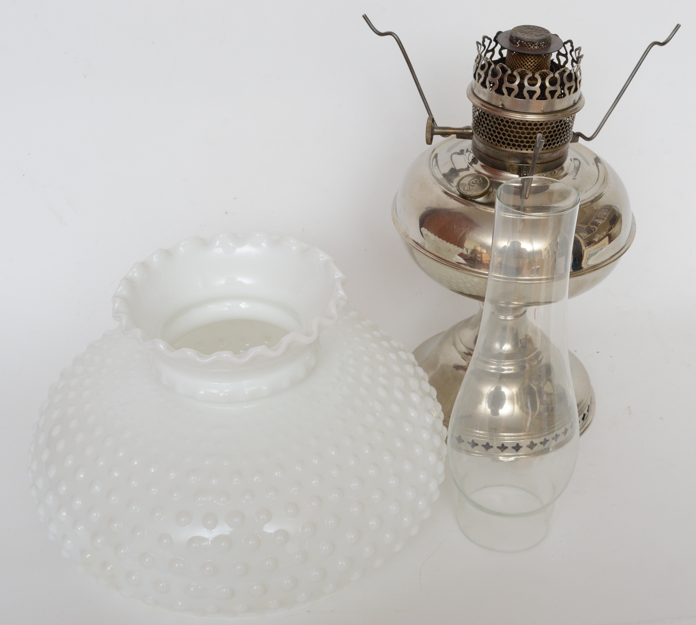 Antique Rayo Oil Lamp Hob Knob Milk Glass Shade