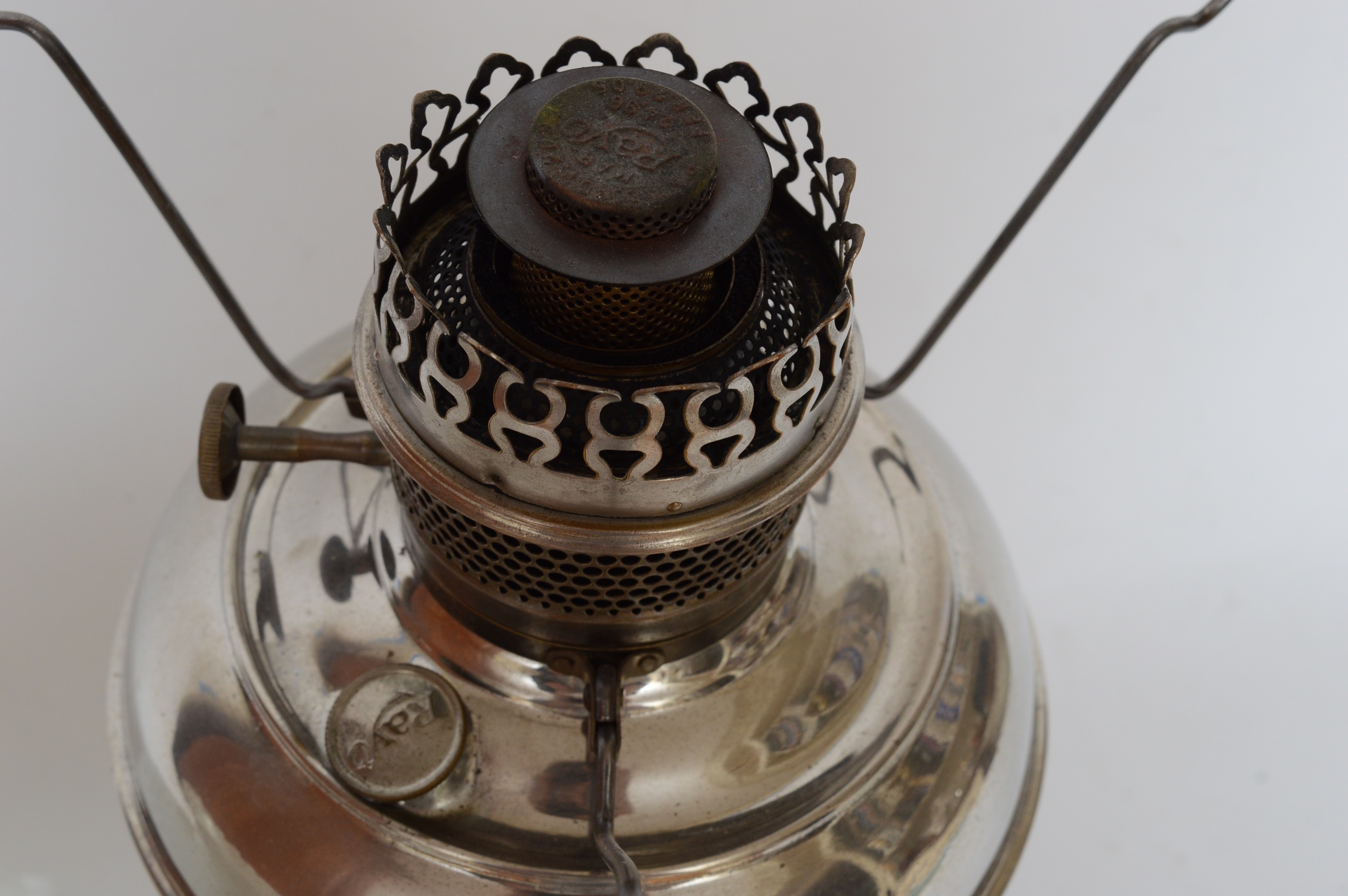 Antique Rayo Oil Lamp Hob Knob Milk Glass Shade