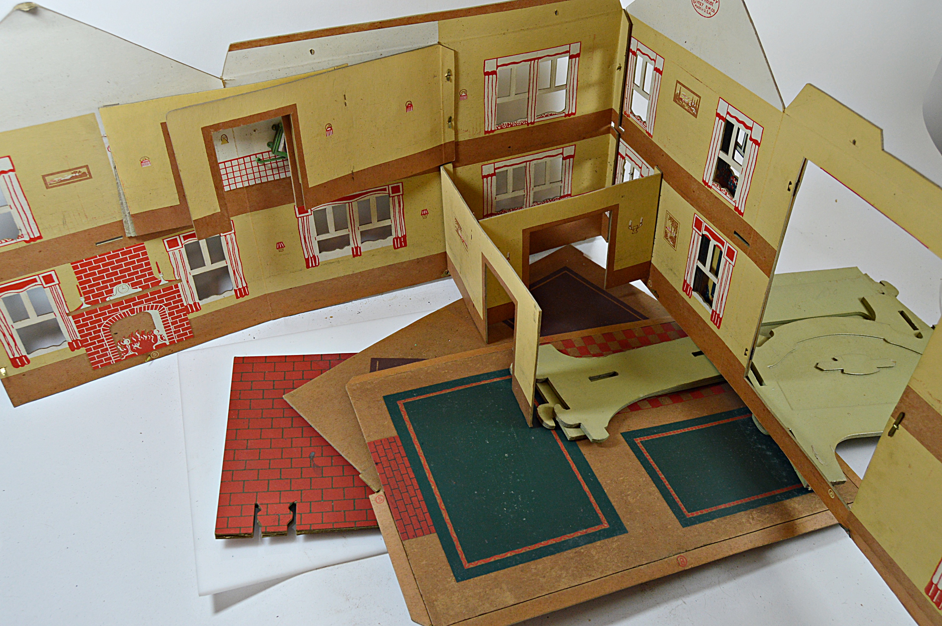 Vintage 1927 Tootsie Toys Dollhouse, Dolls, Doll Bed