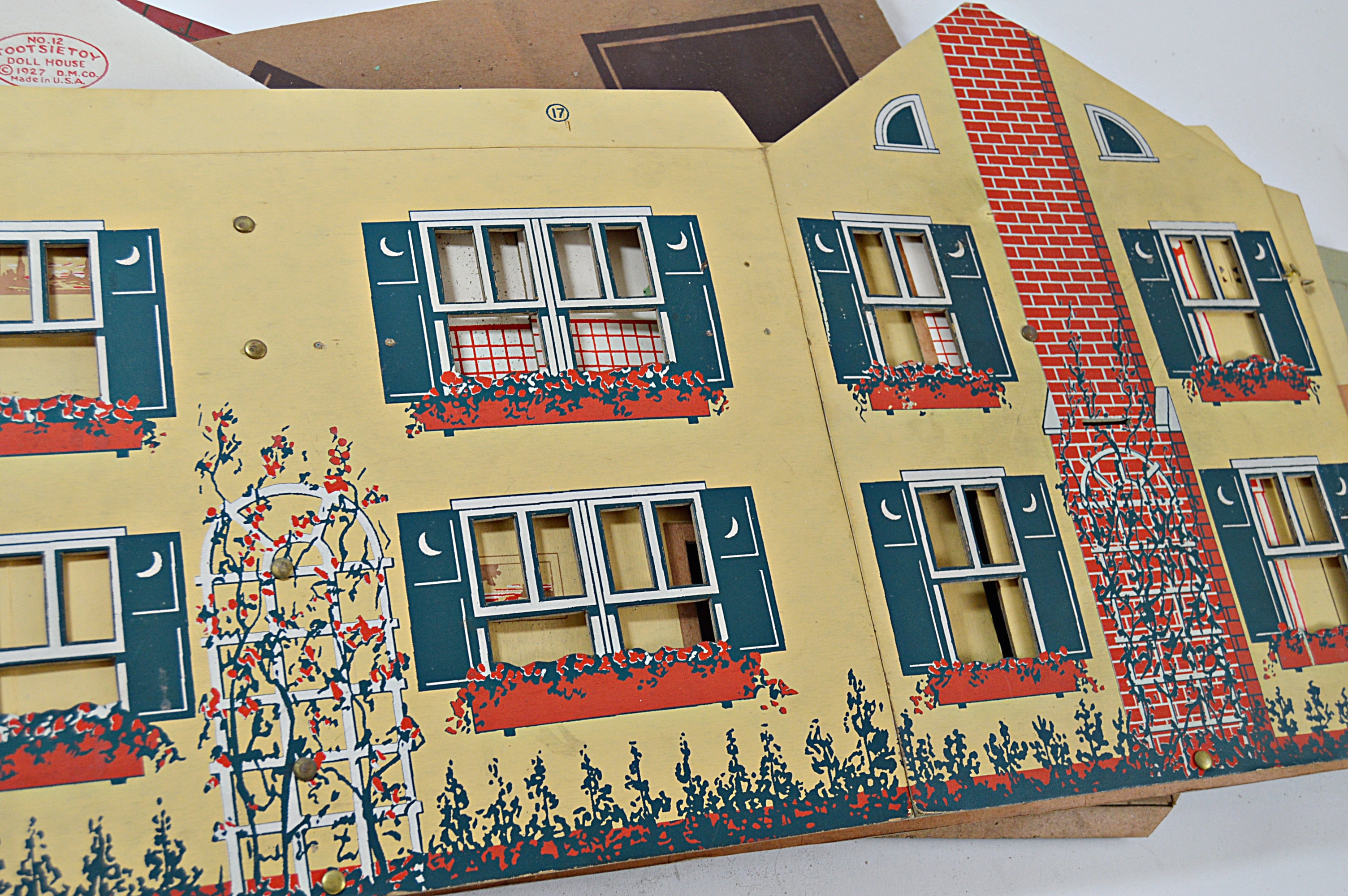 Vintage 1927 Tootsie Toys Dollhouse, Dolls, Doll Bed