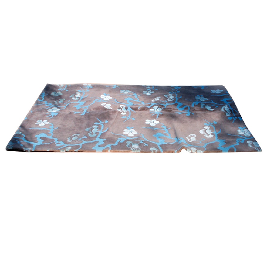 Power-Loomed Contemporary Floral Carved Wool Area Rug