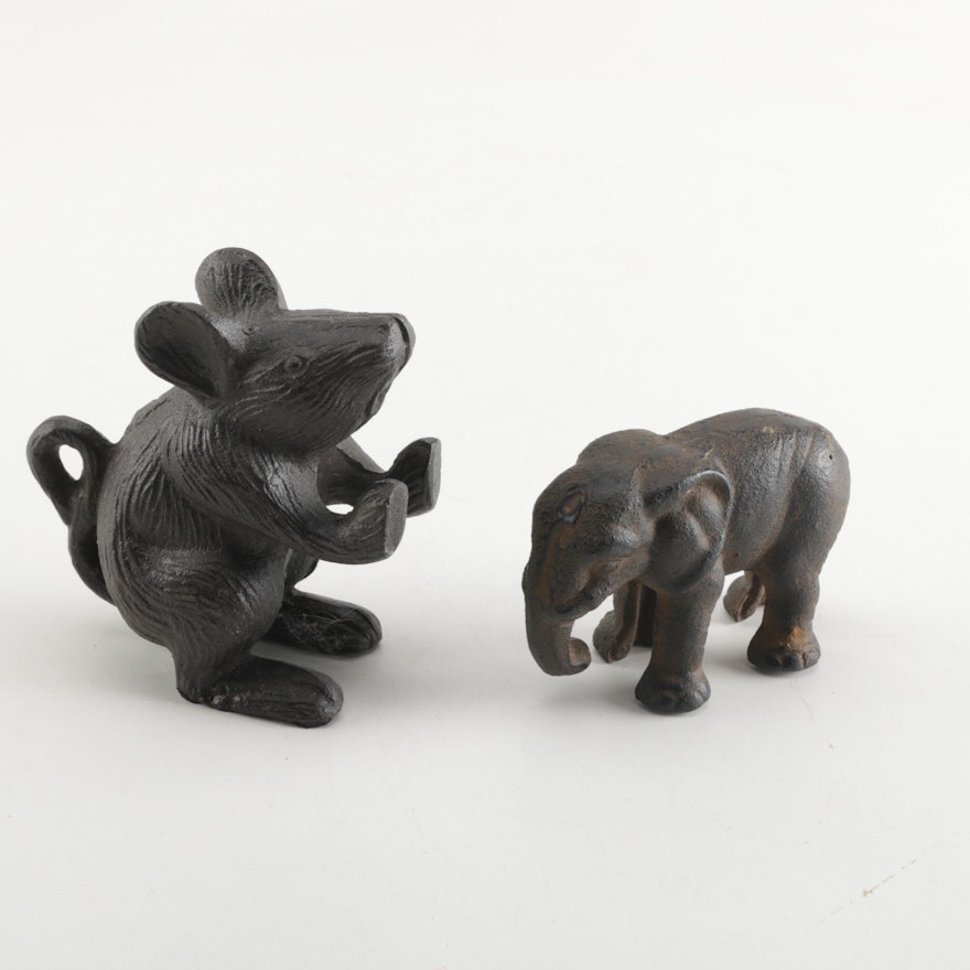 Metal Elephant And Mouse Figurines