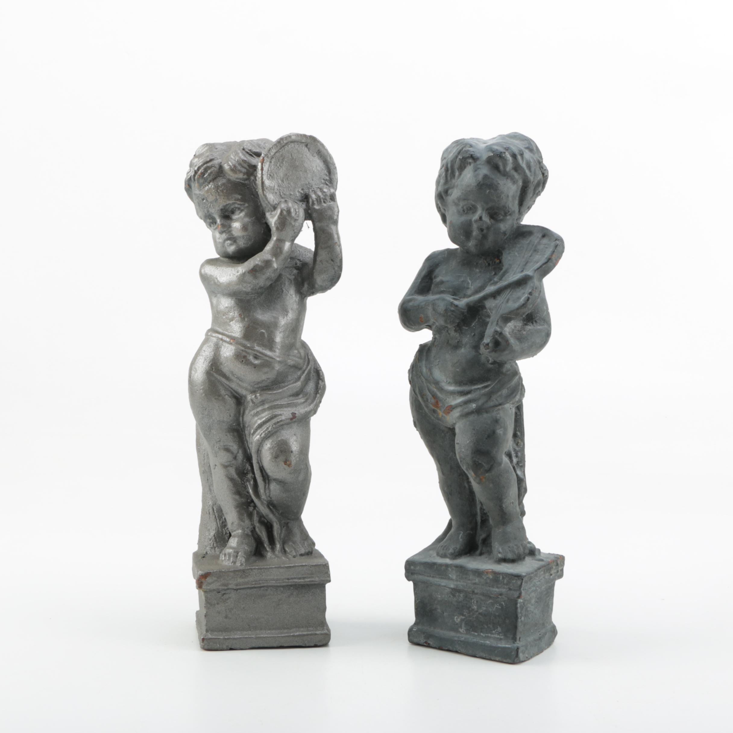 Cast Iron Architectural Salvage Putti Statue Post Toppers