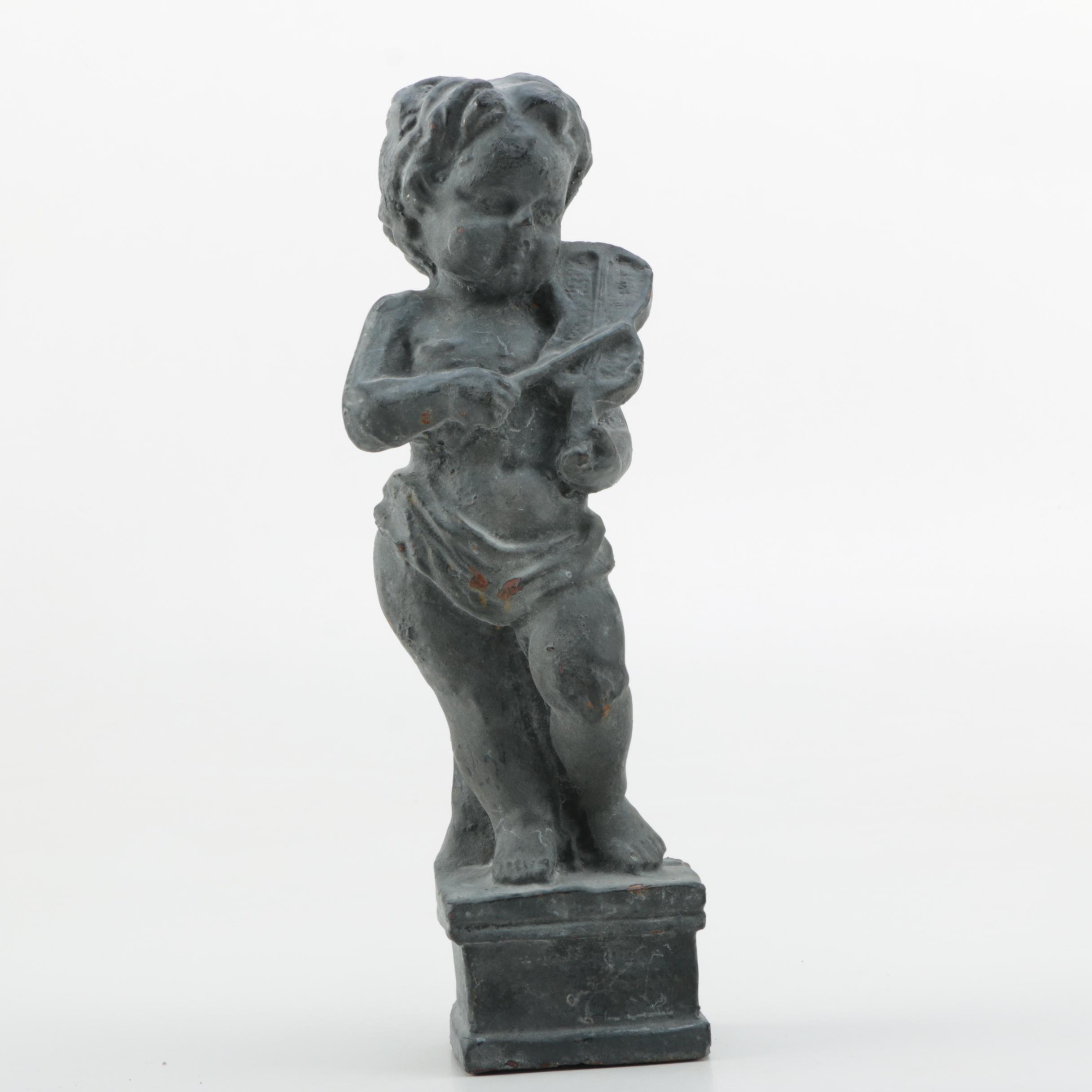 Cast Iron Architectural Salvage Putti Statue Post Toppers