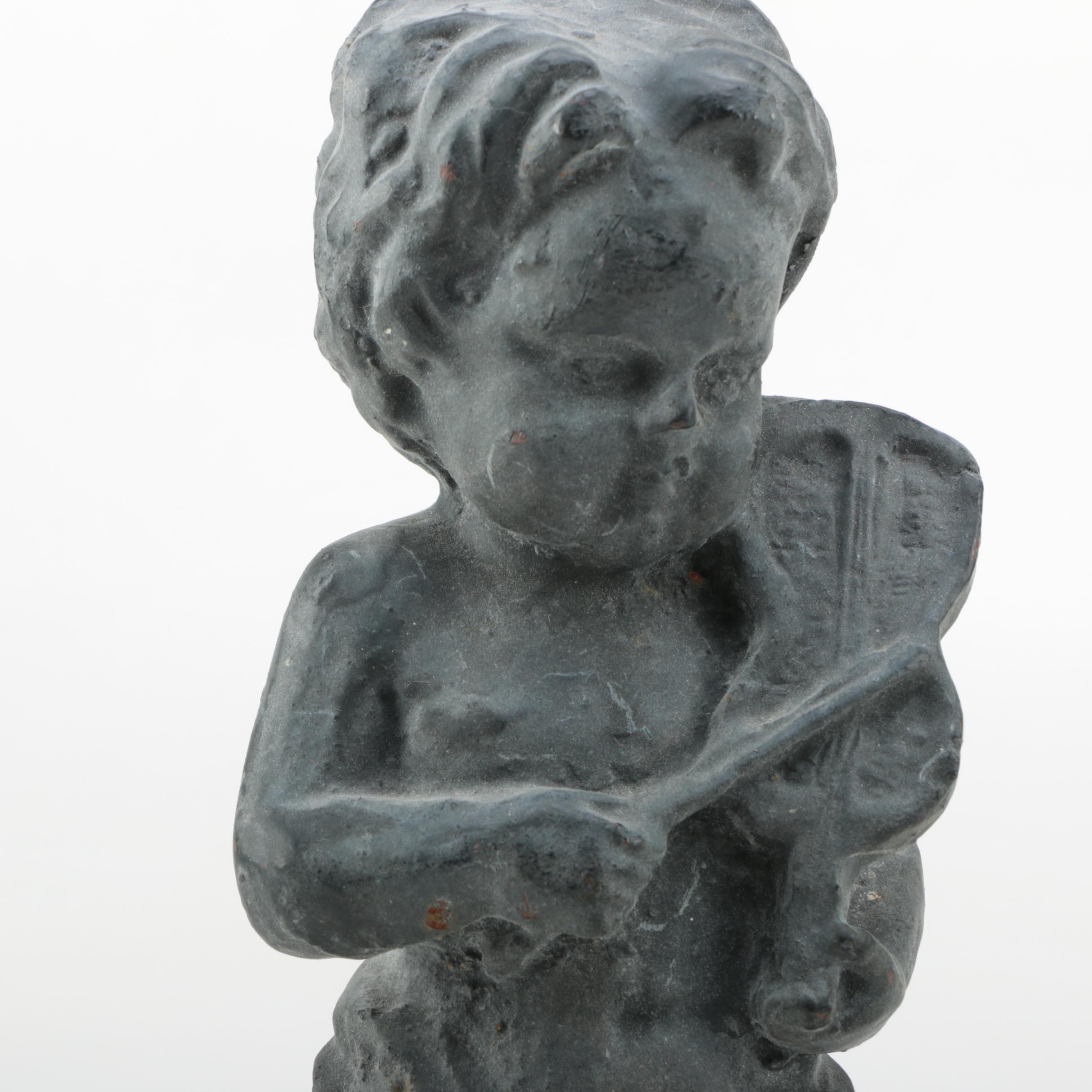 Cast Iron Architectural Salvage Putti Statue Post Toppers