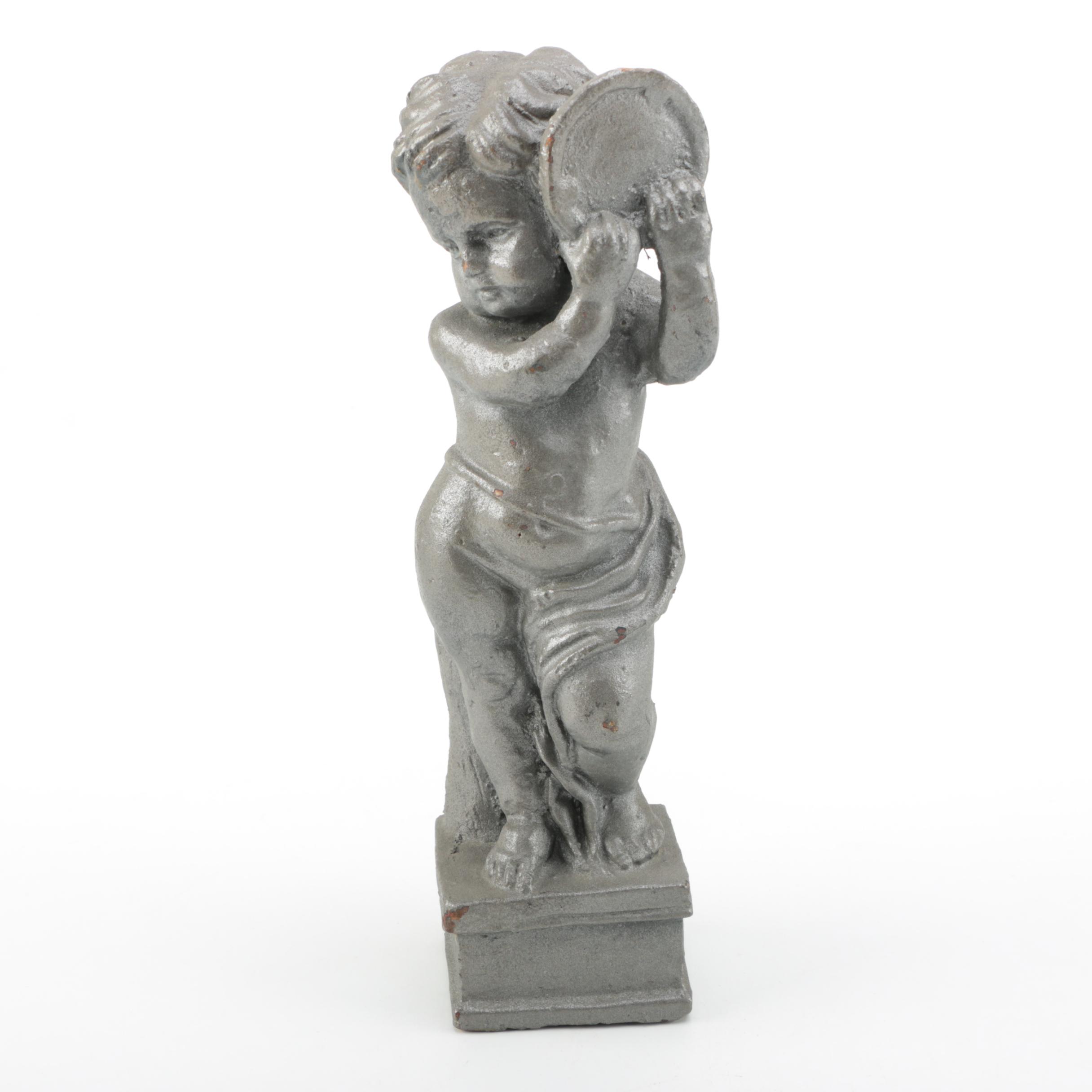 Cast Iron Architectural Salvage Putti Statue Post Toppers