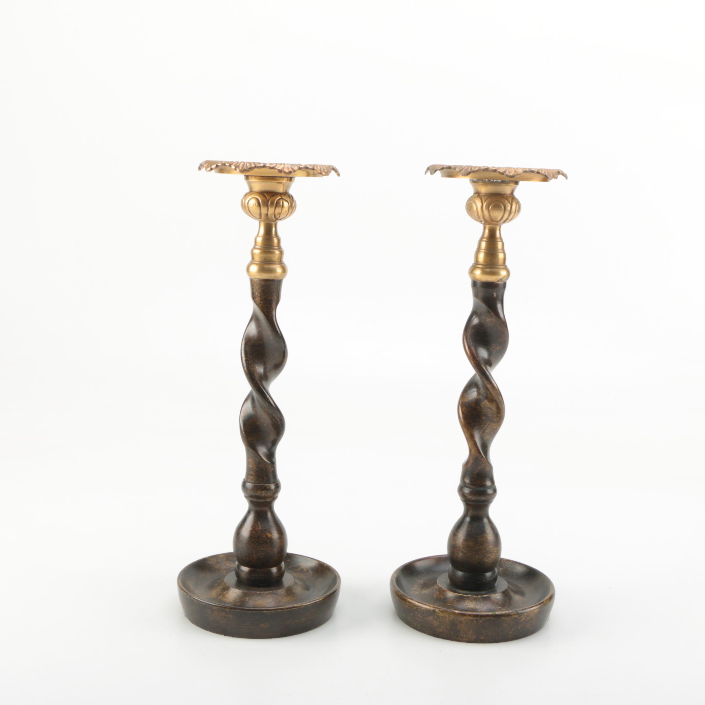 Maitland-Smith Bronze Barley Twist Candlestick Holders