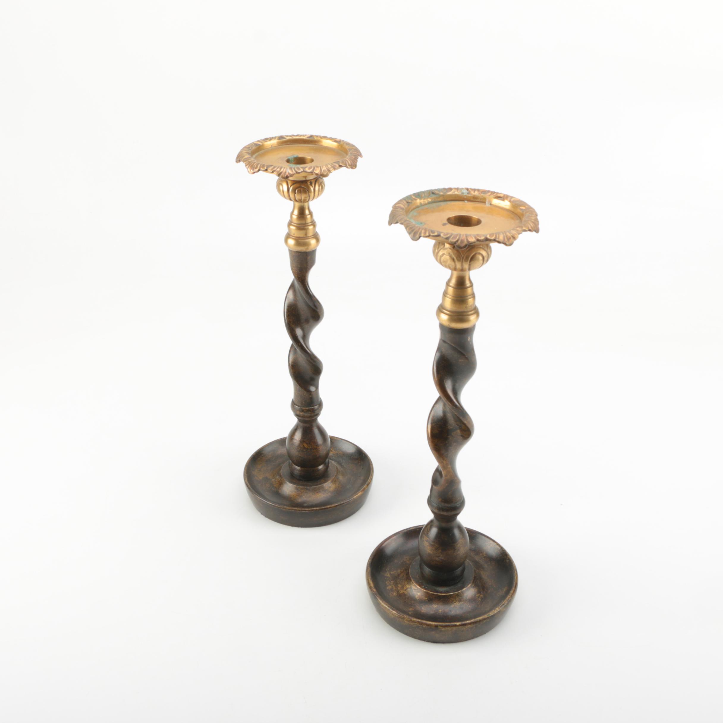 Maitland-Smith Bronze Barley Twist Candlestick Holders