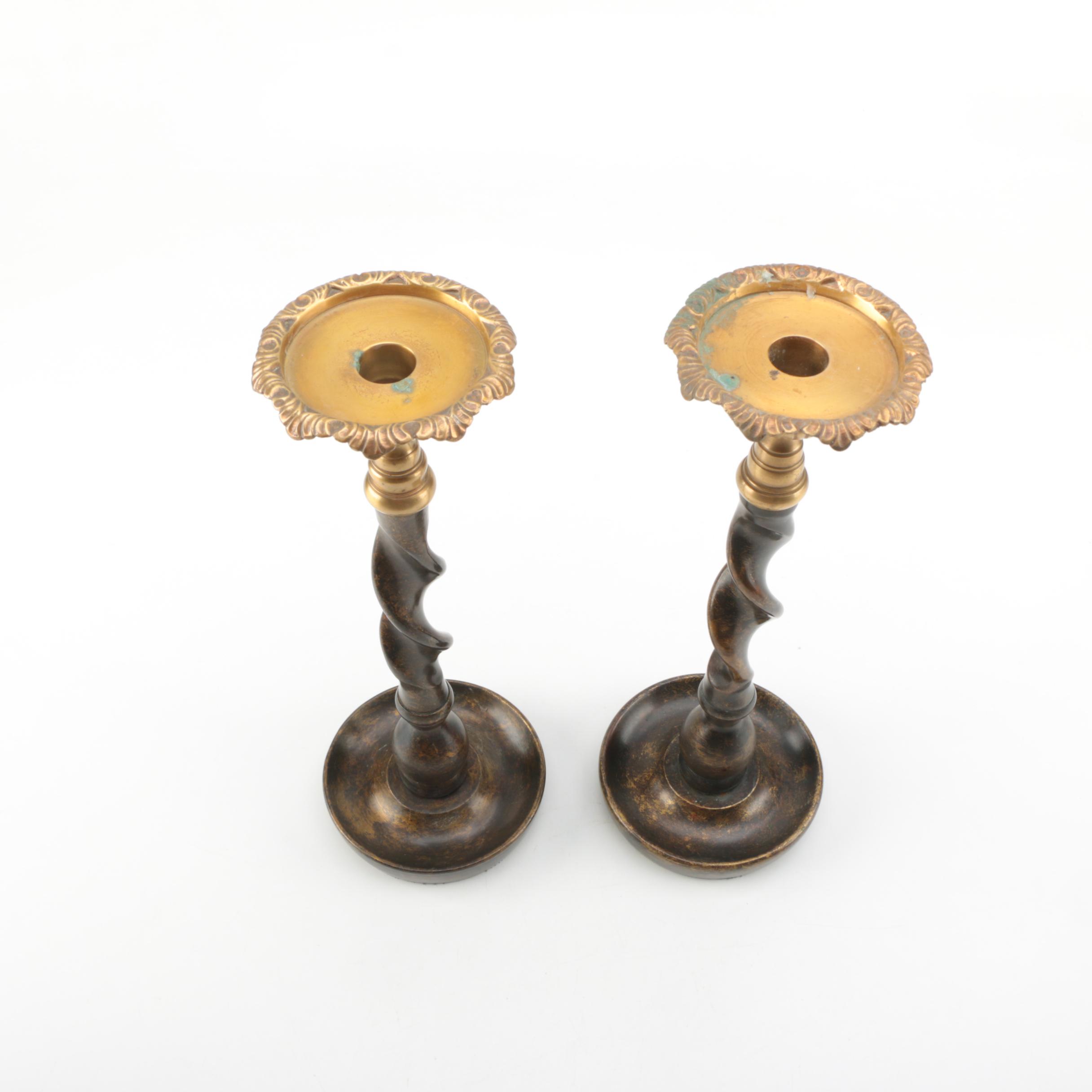 Maitland-Smith Bronze Barley Twist Candlestick Holders
