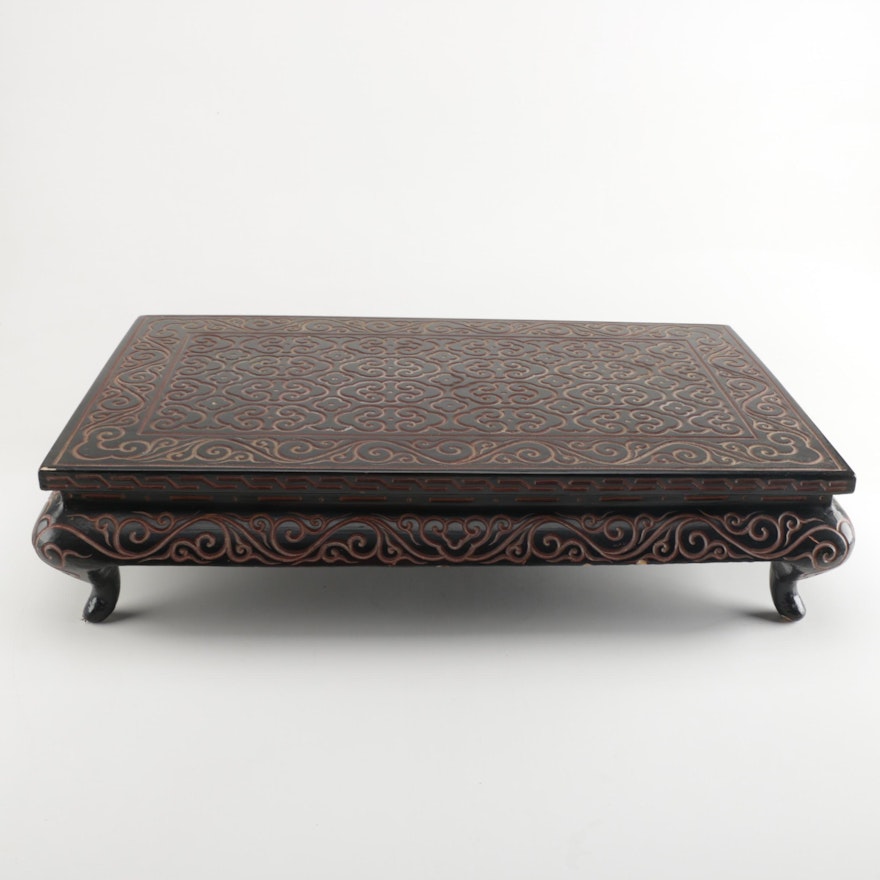 Chinese Tixi Black and Red Carved Lacquer Low Table