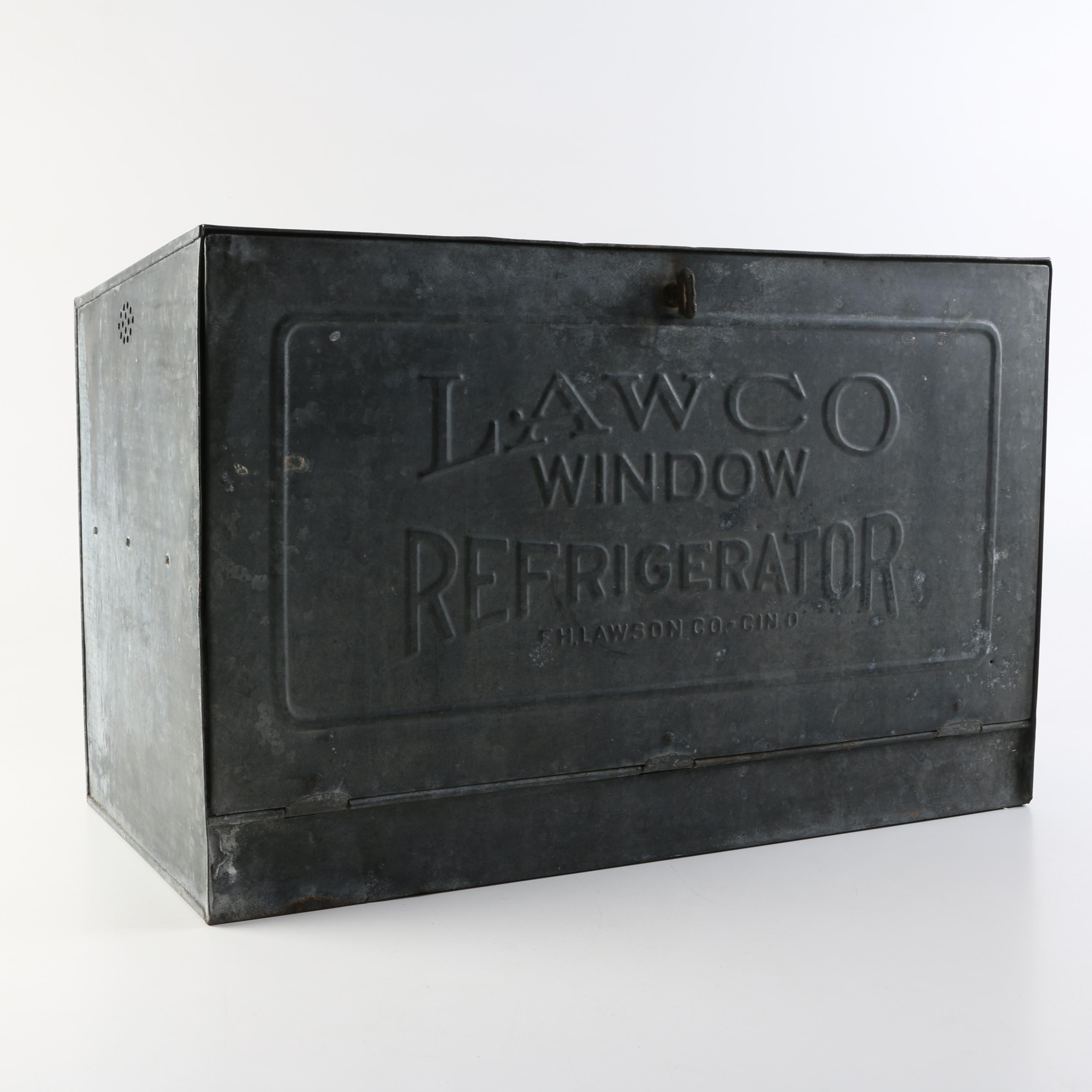 Early 20th-Century Lawco Galvanized Steel Advertising Window Refrigerator